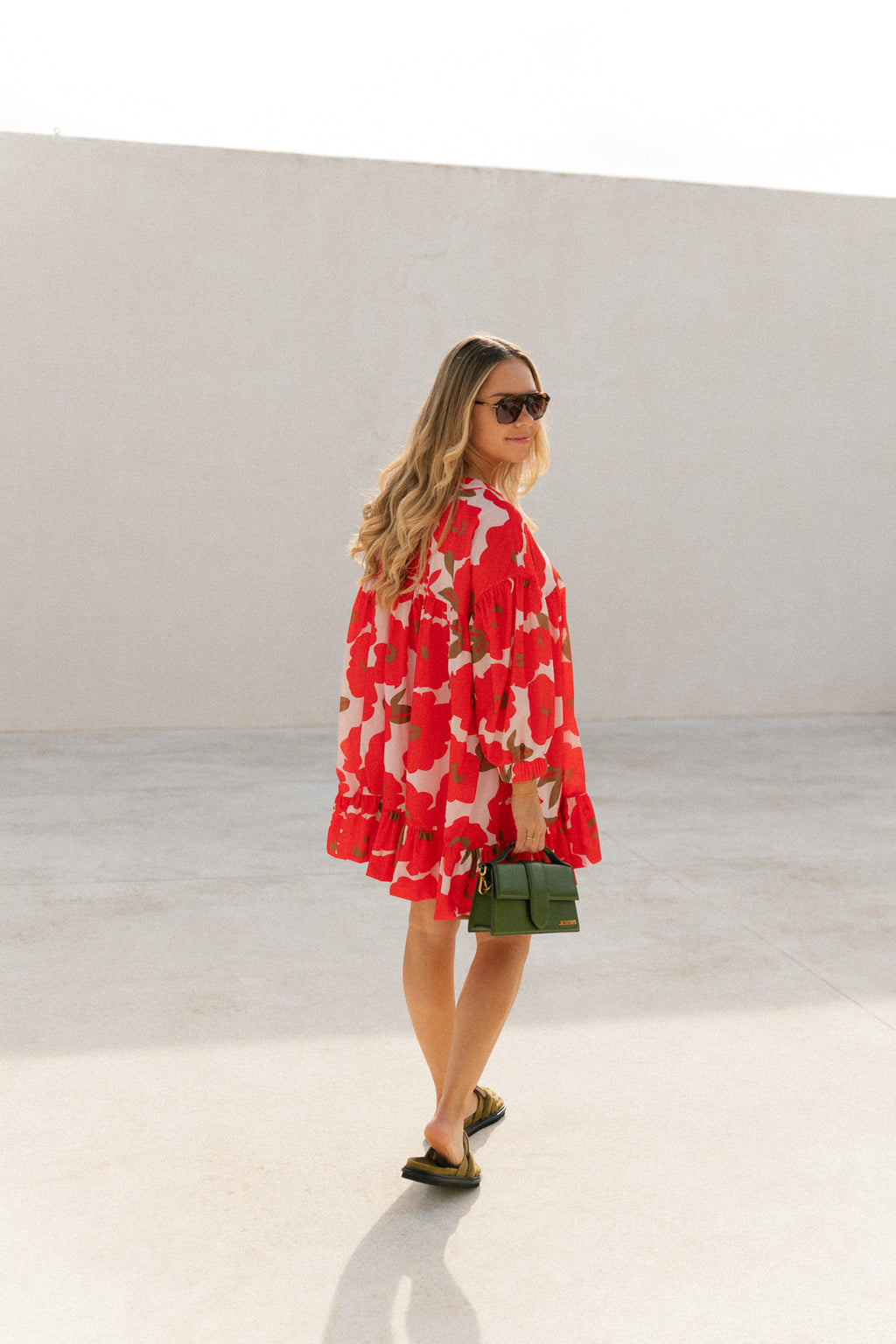 Olivia short printed dress mandarin red