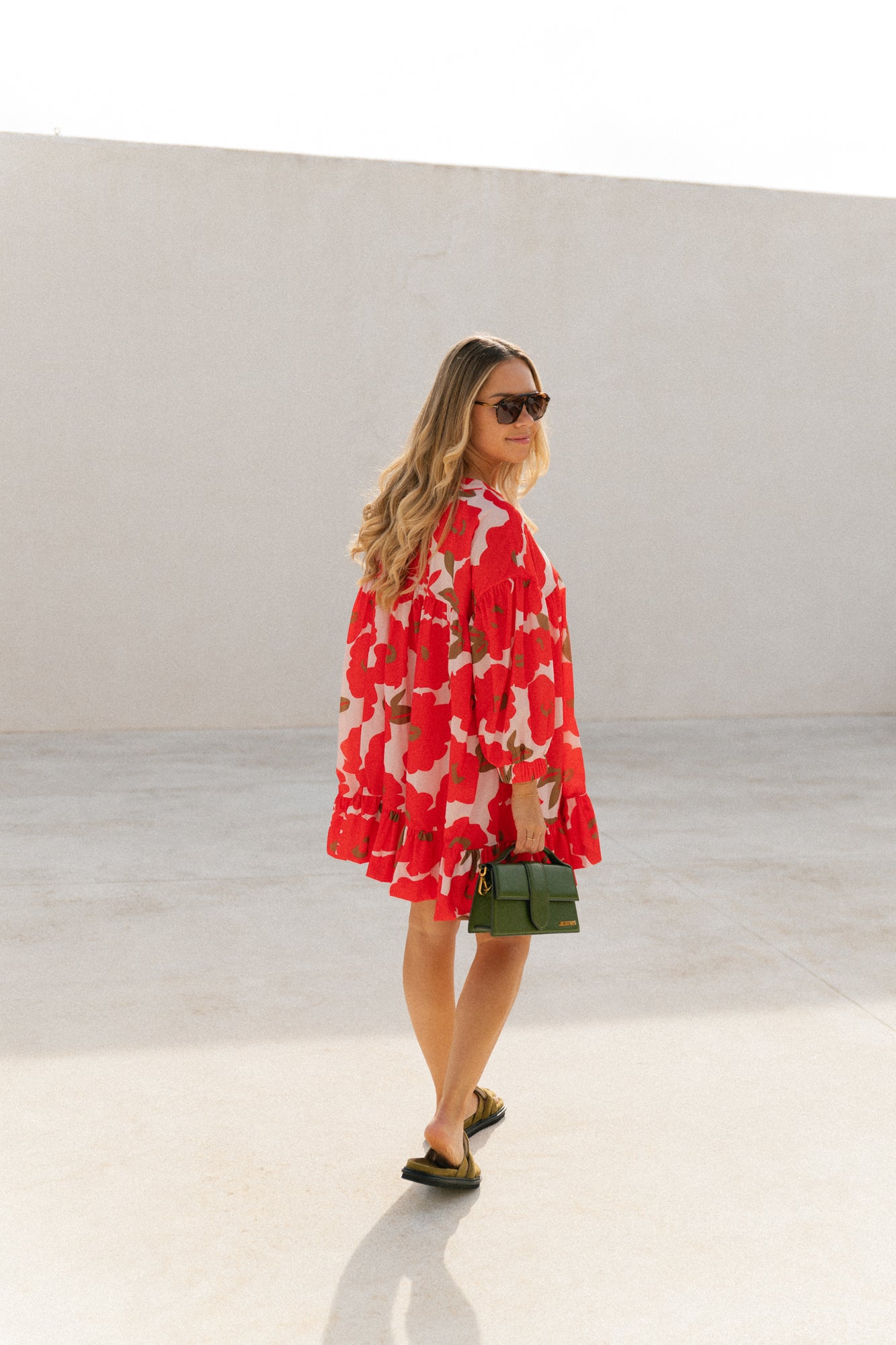 Robe courte imprimée Olivia rouge mandarine