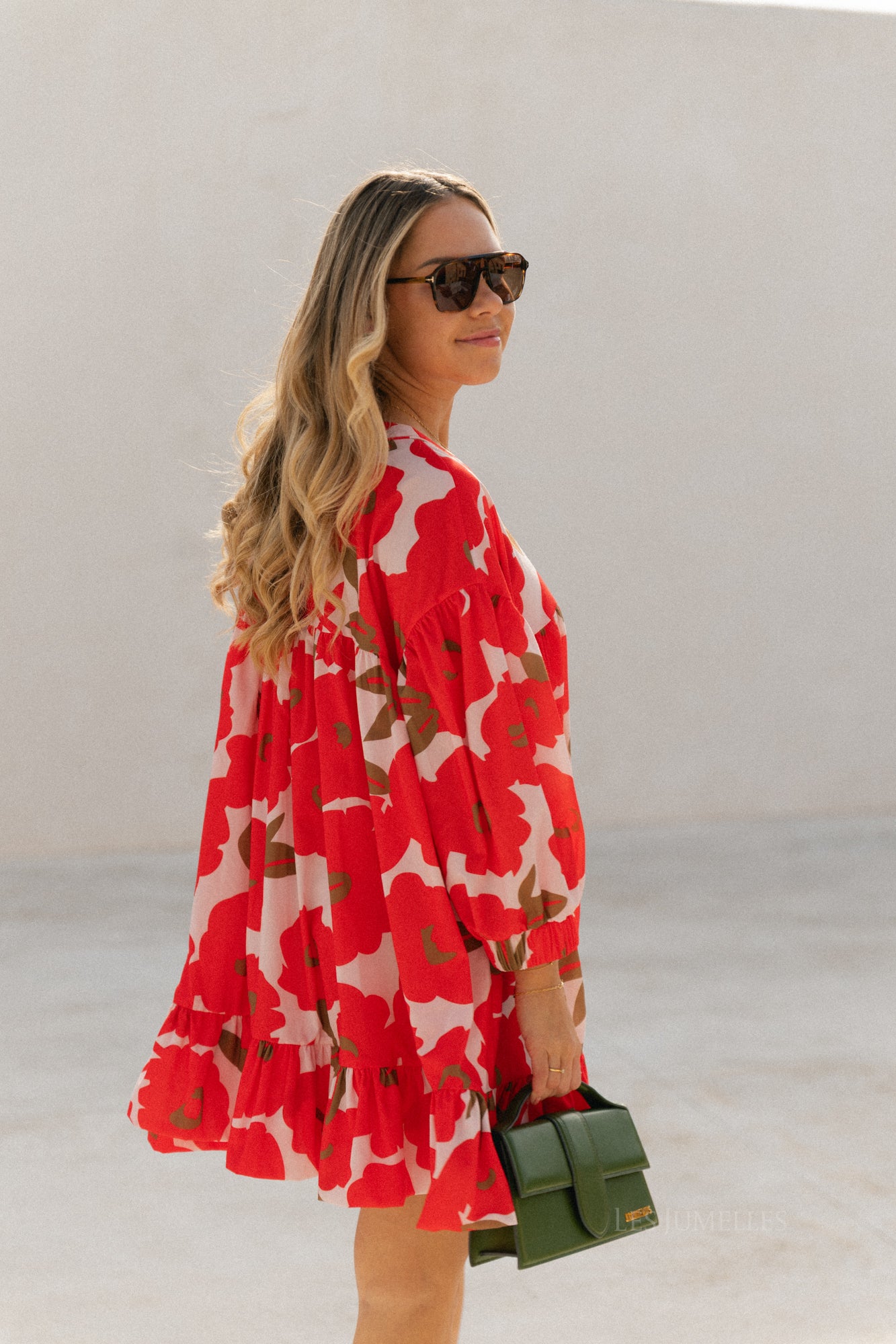 Robe courte imprimée Olivia rouge mandarine