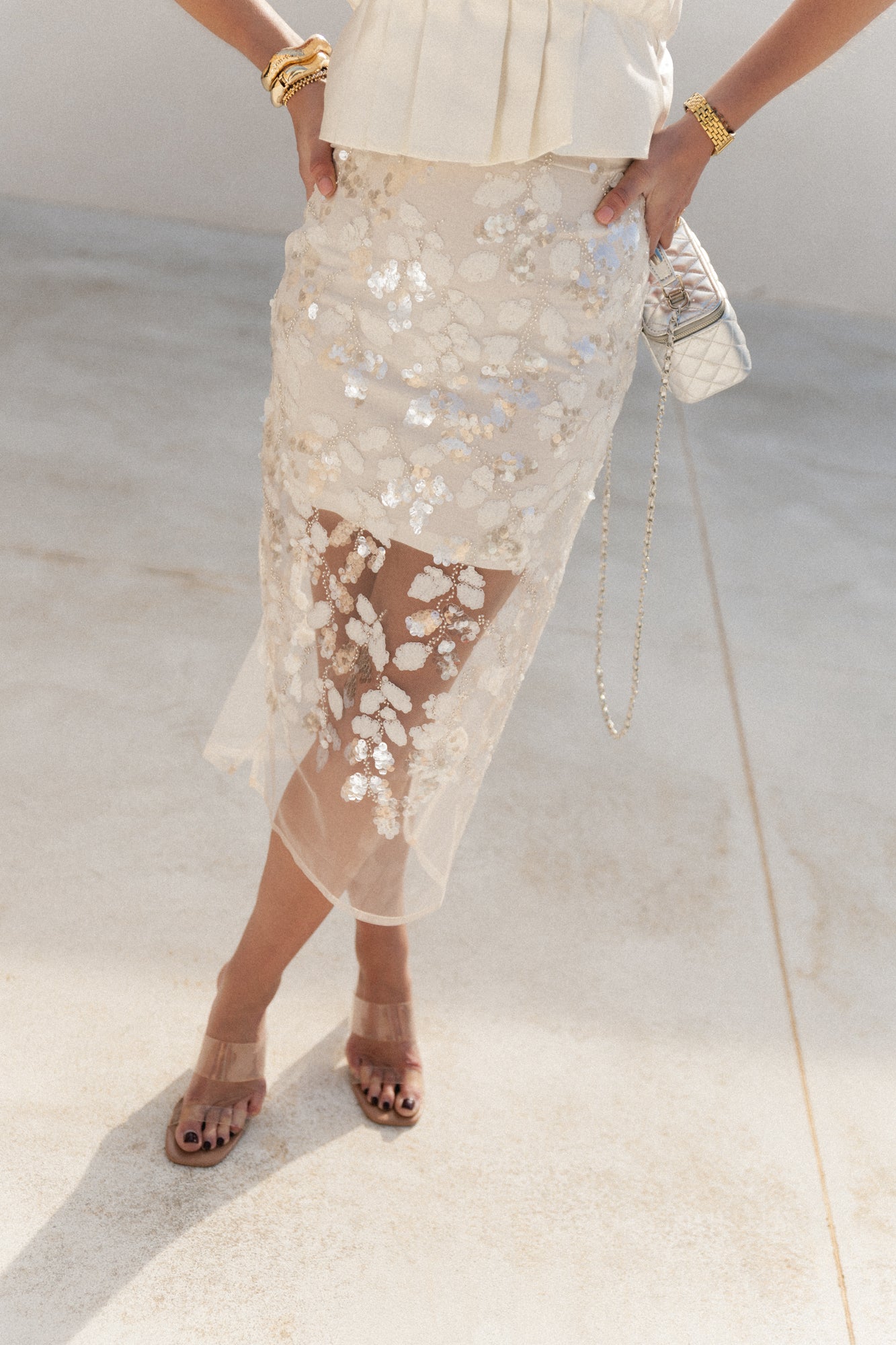 Jupe à sequins Cleo blanc cassé