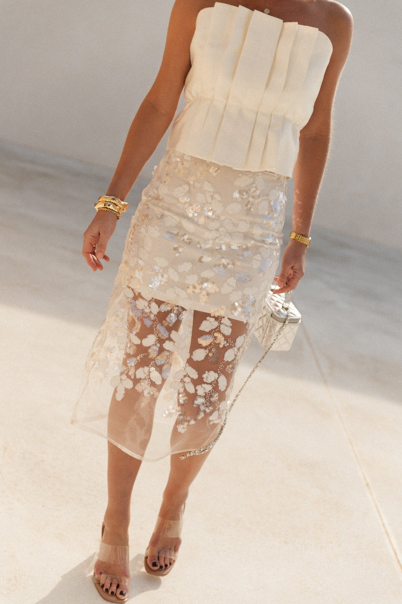 Jupe à sequins Cleo blanc cassé