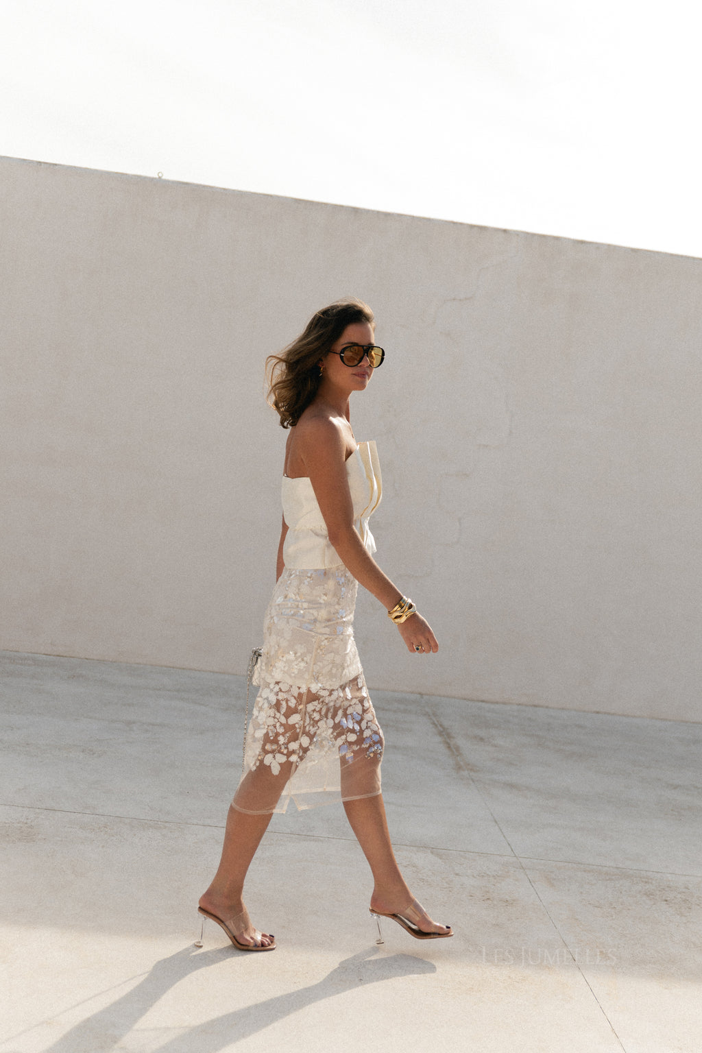 Jupe à sequins Cleo blanc cassé