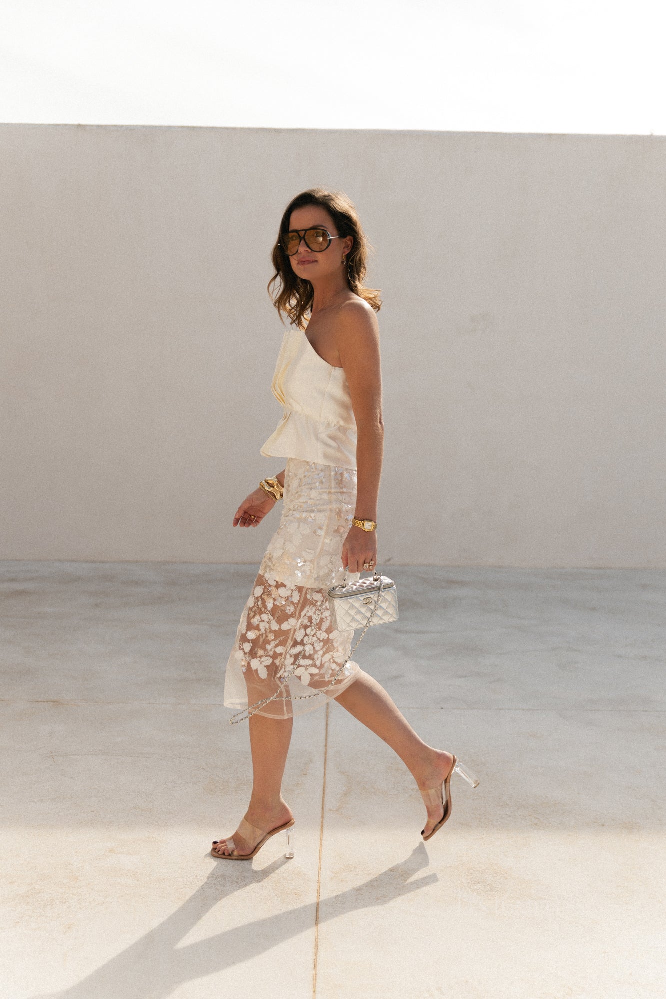 Jupe à sequins Cleo blanc cassé