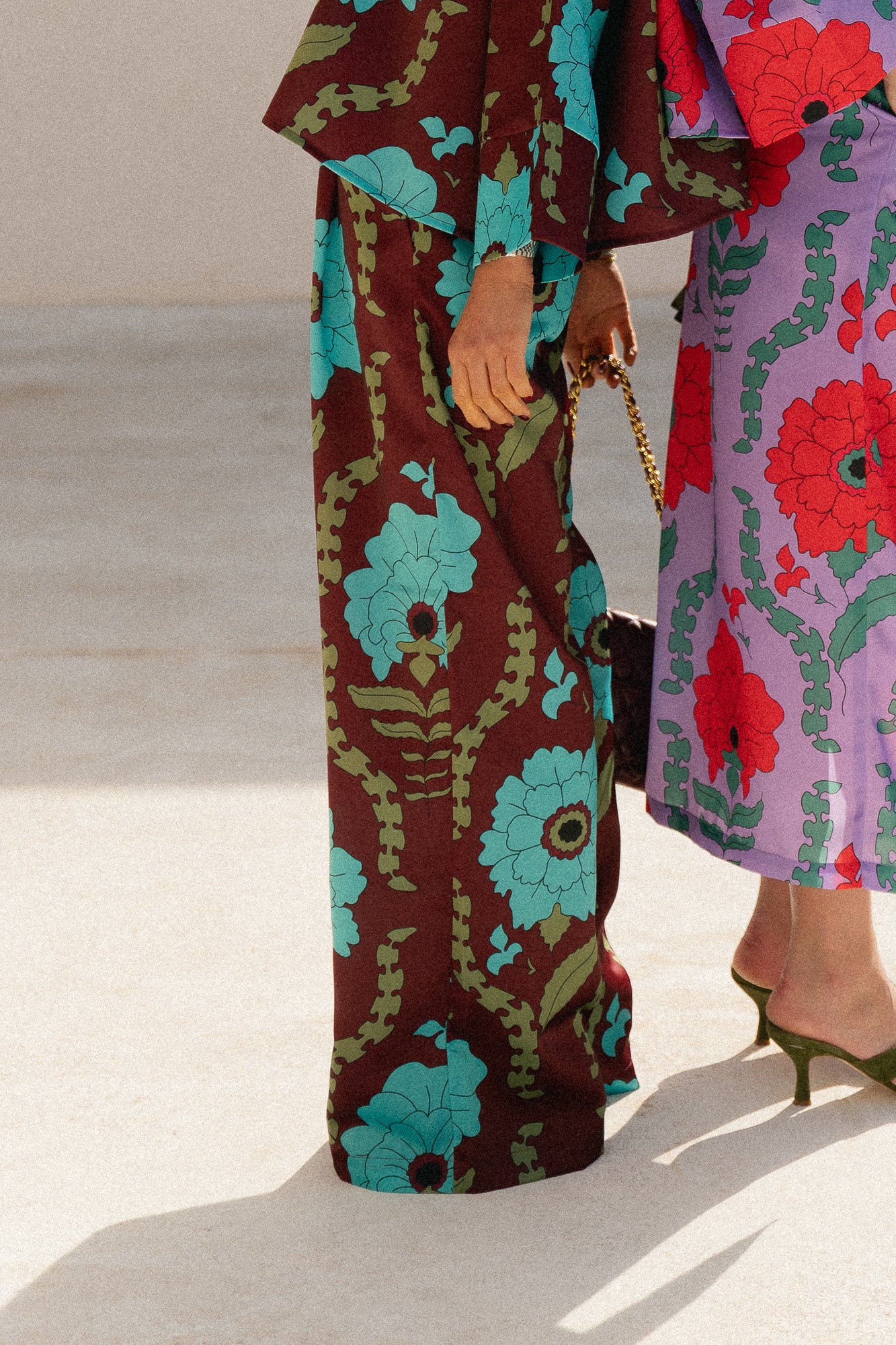 Gill printed sateen pants - burgundy/turquoise