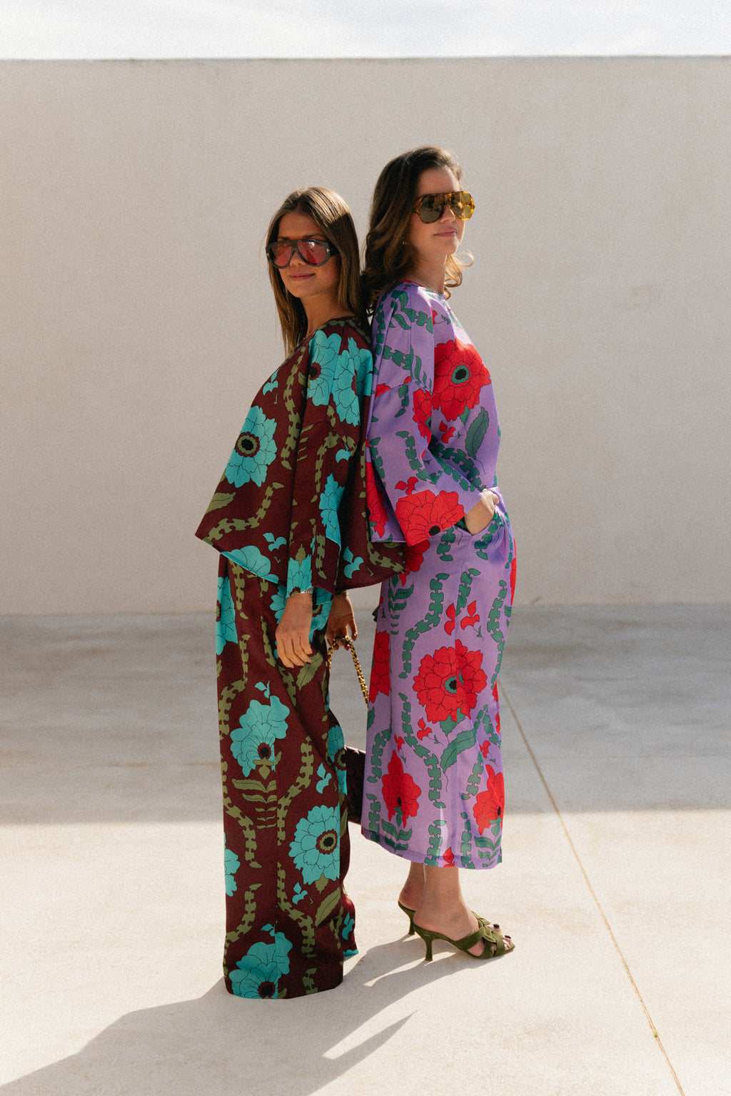 Gill printed sateen pants - burgundy/turquoise