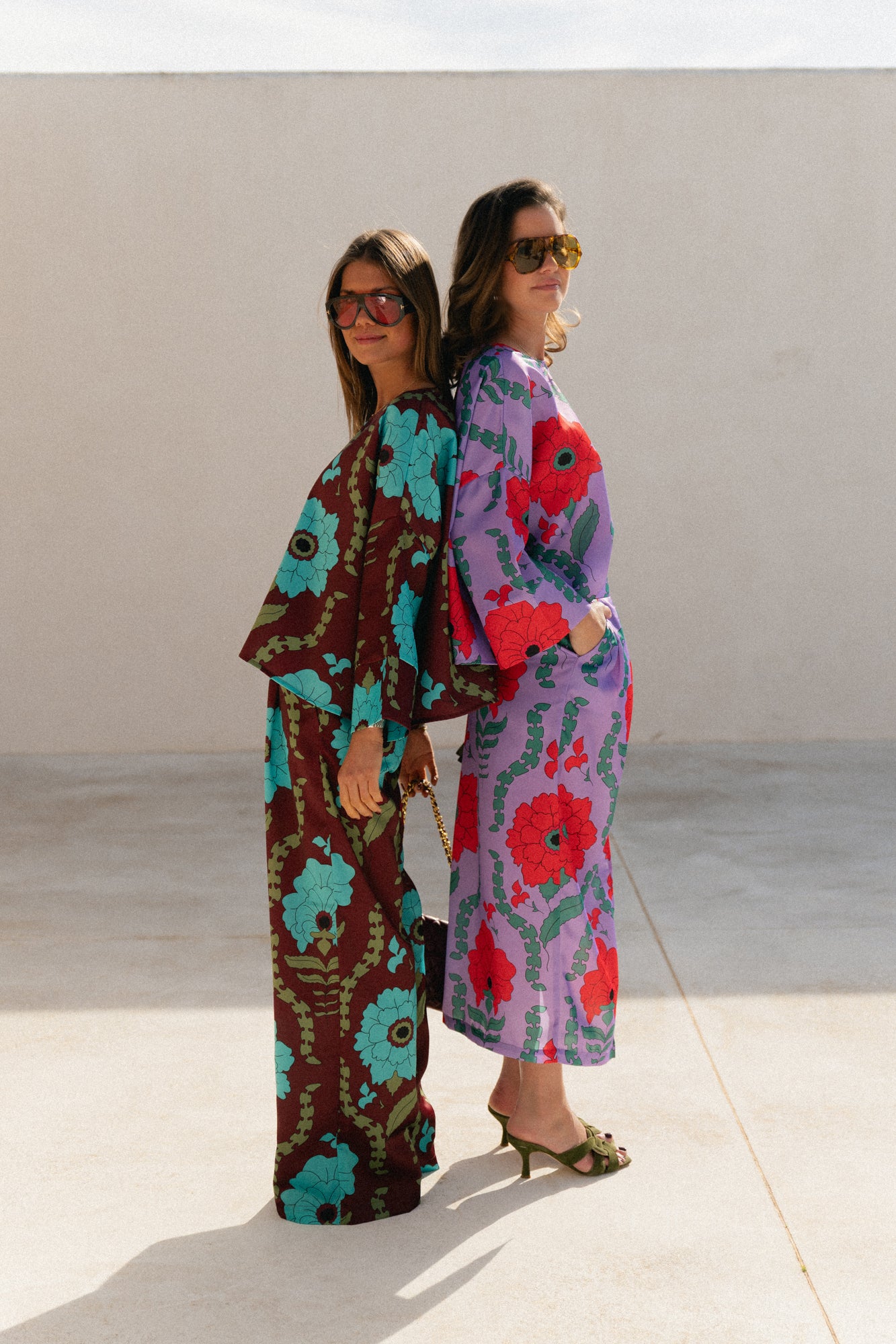 Gill printed sateen pants - burgundy/turquoise