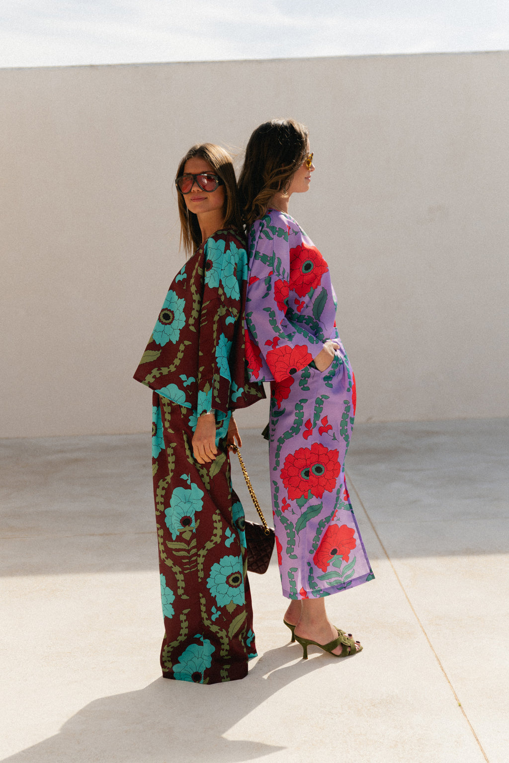 Gill printed sateen pants - burgundy/turquoise