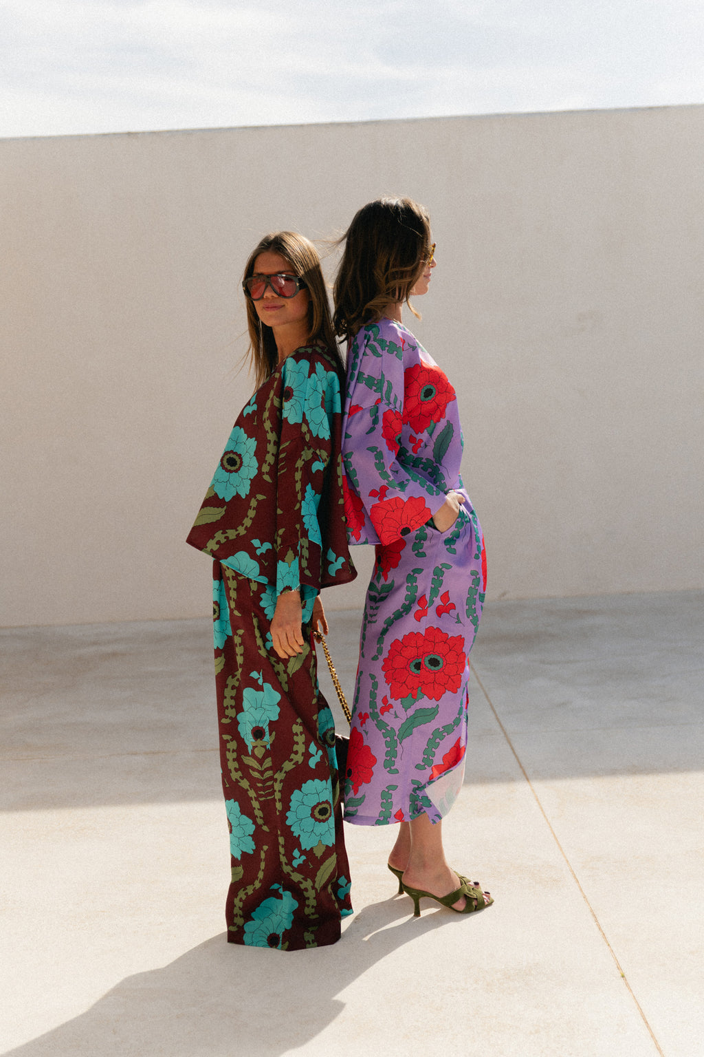 Gill printed sateen pants - burgundy/turquoise