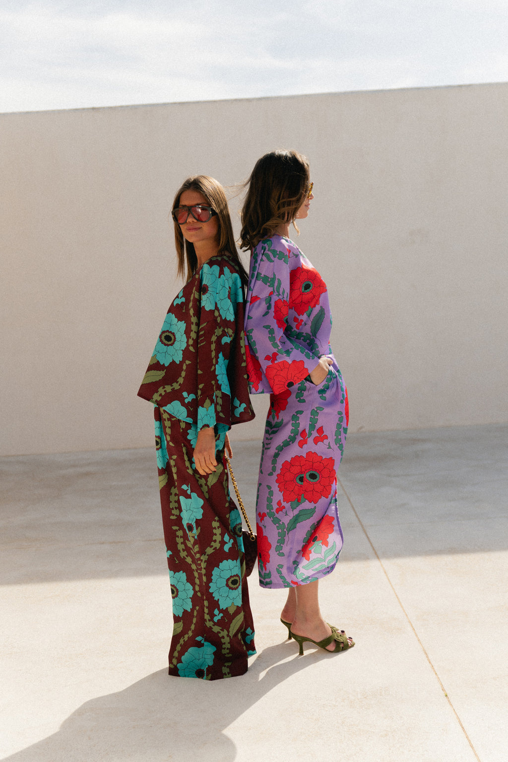 Gill printed sateen pants - burgundy/turquoise