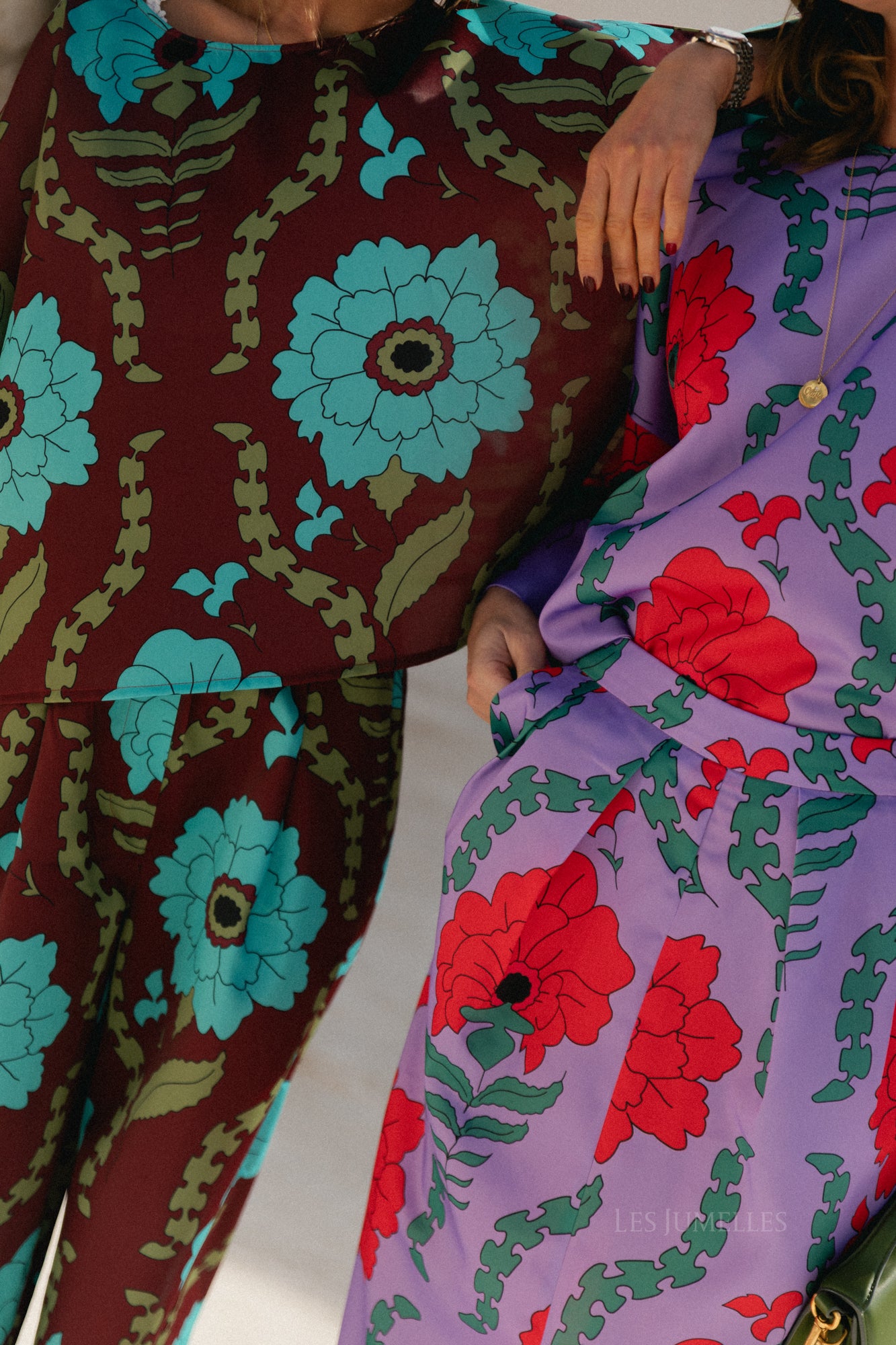 Gill printed sateen blouse - burgundy/turquoise