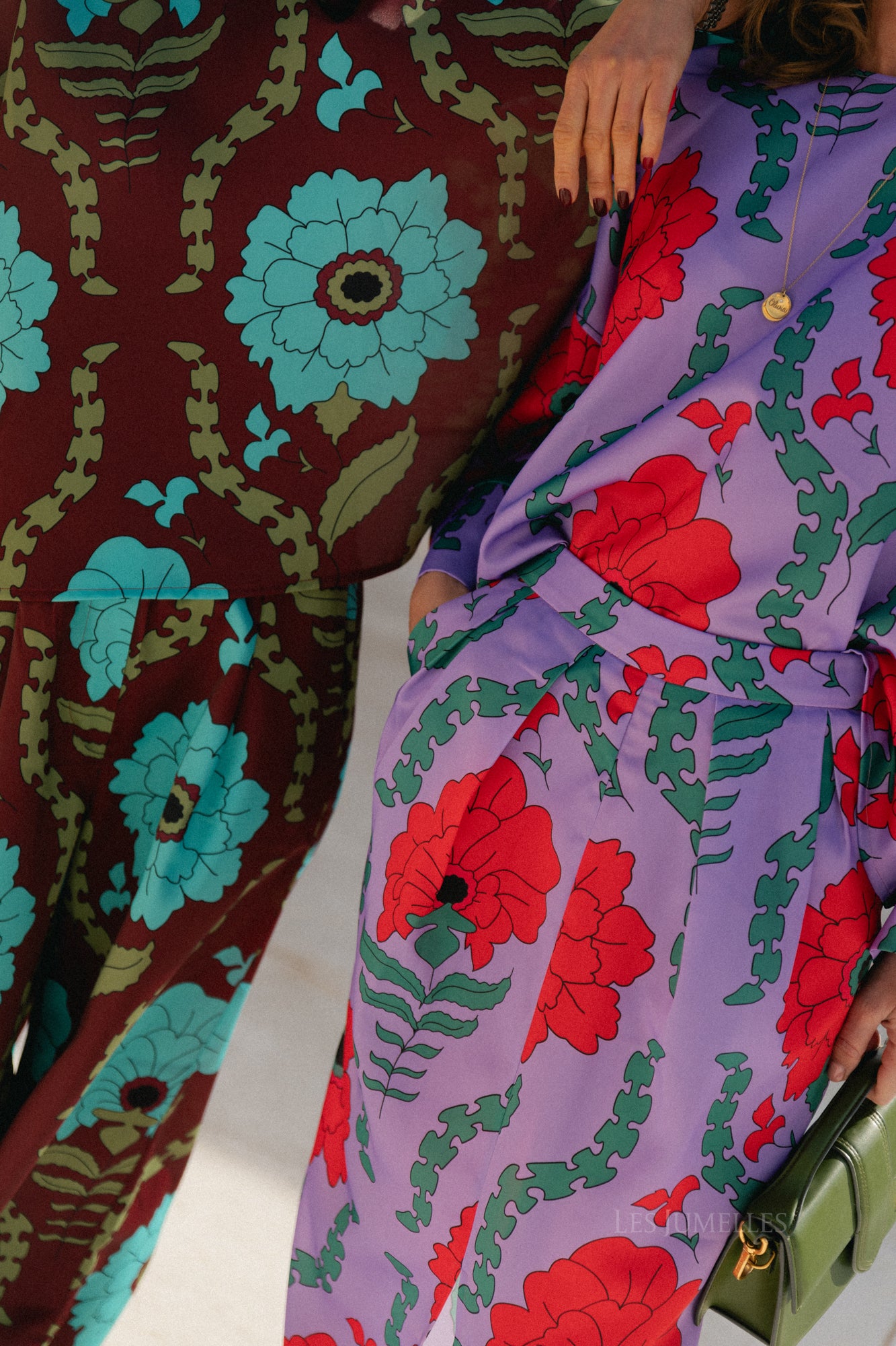 Gill printed sateen blouse - burgundy/turquoise