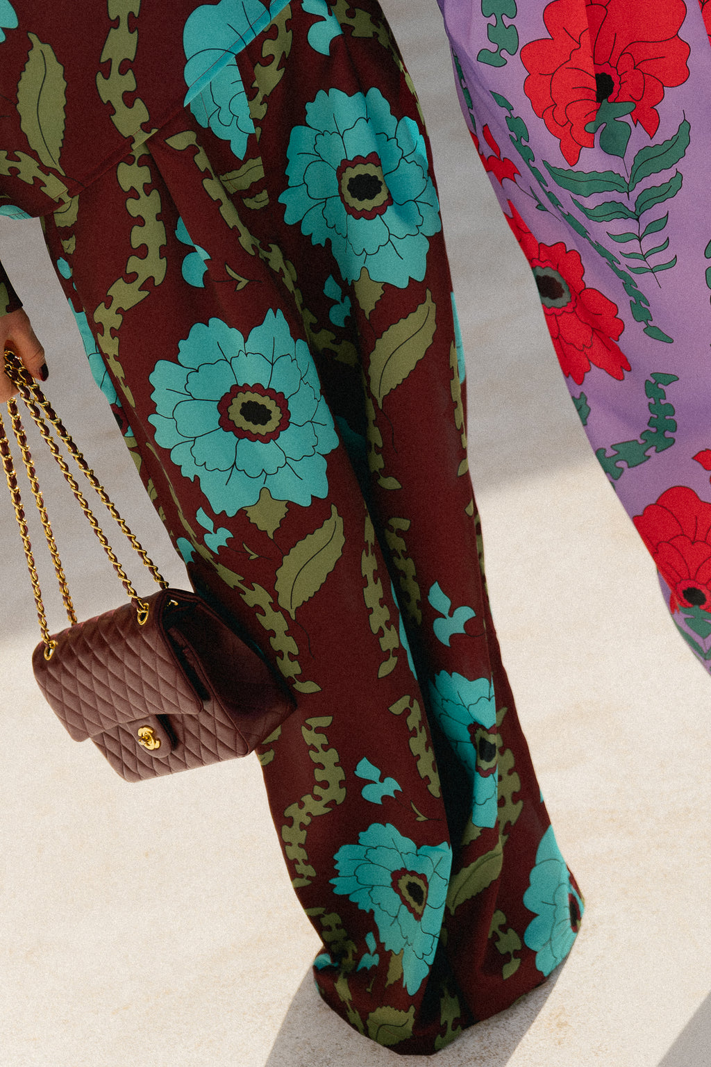 Gill printed sateen pants - burgundy/turquoise