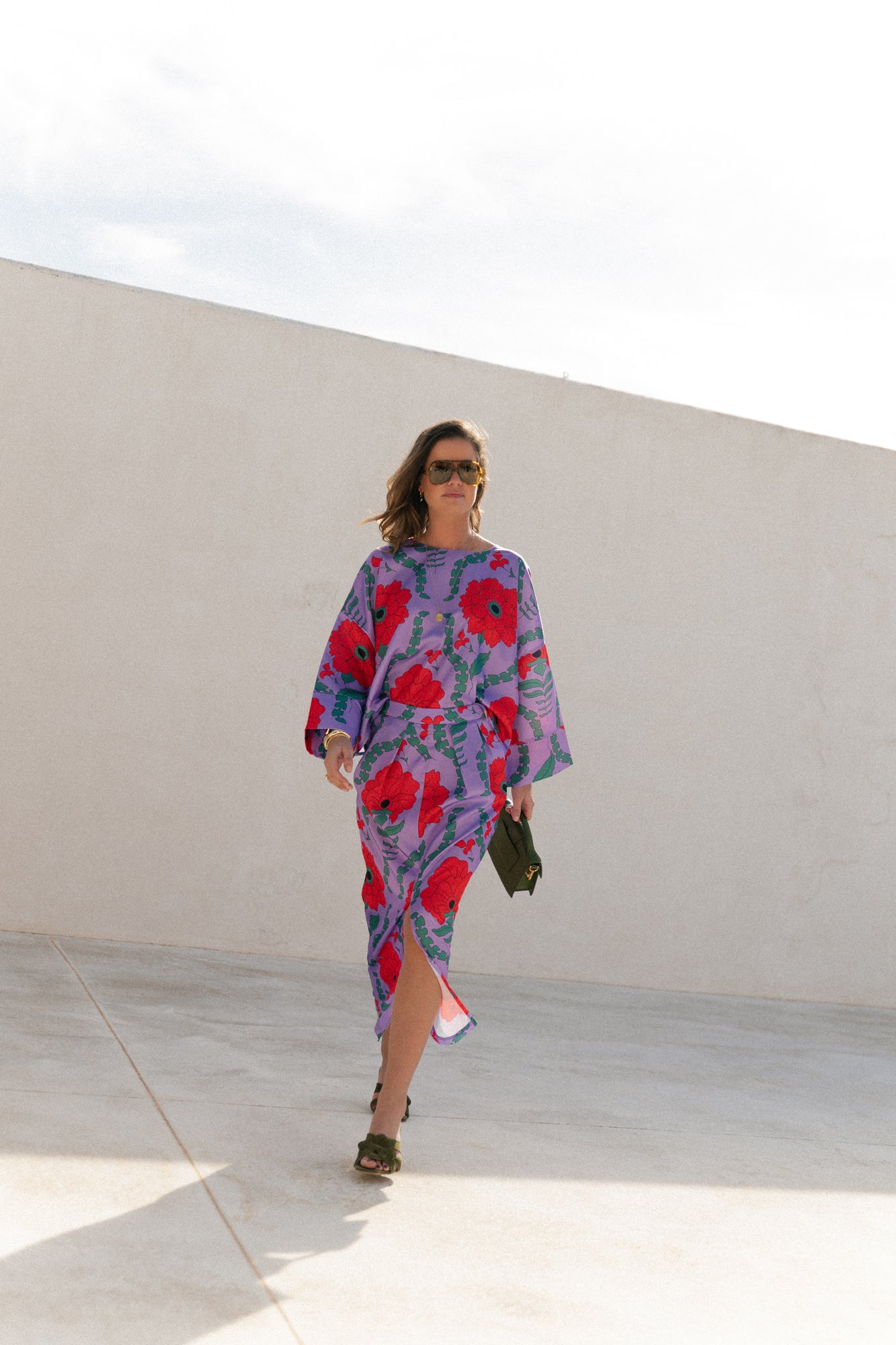 Gill printed sateen blouse - lilac/coral