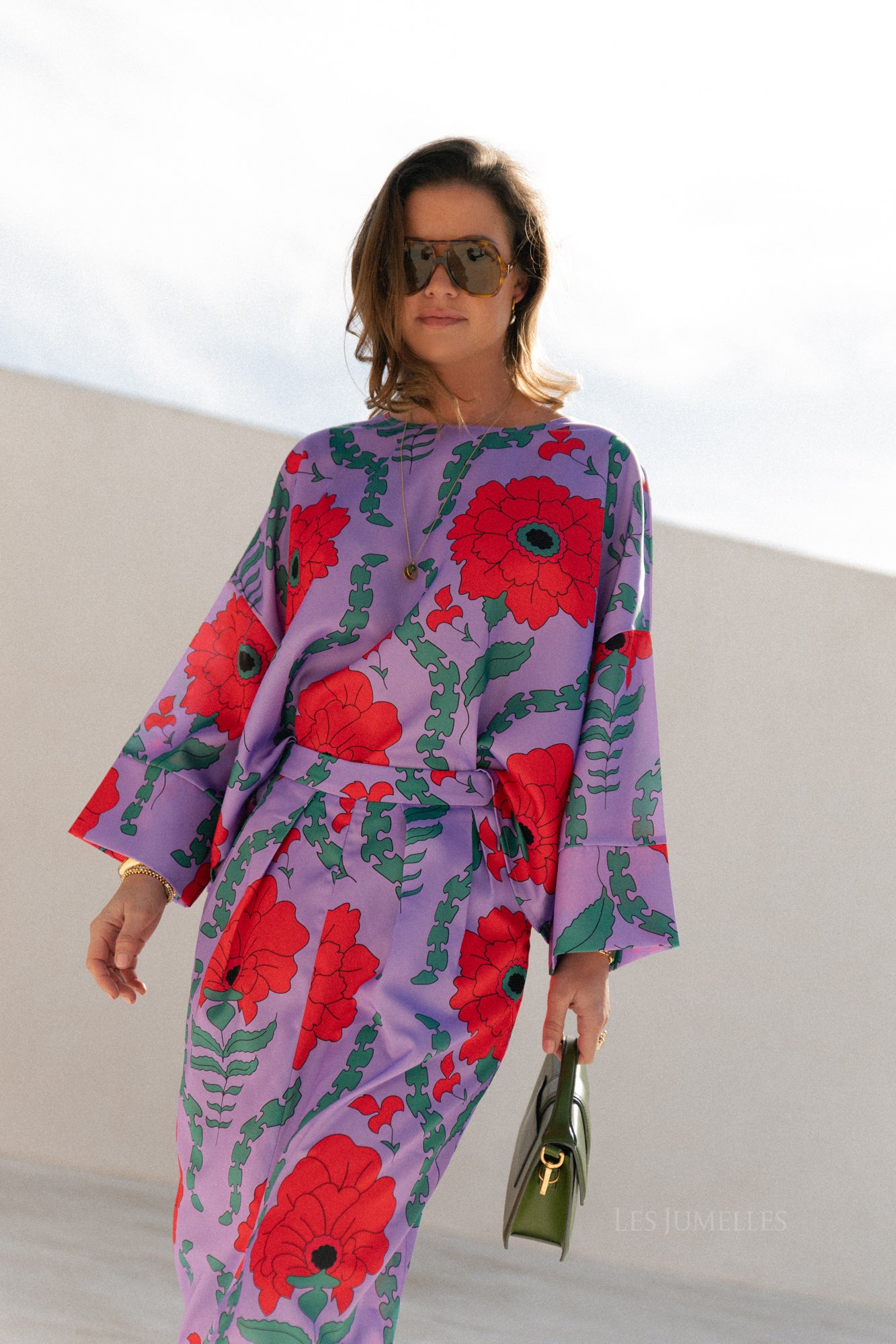 Gill printed sateen blouse - lilac/coral