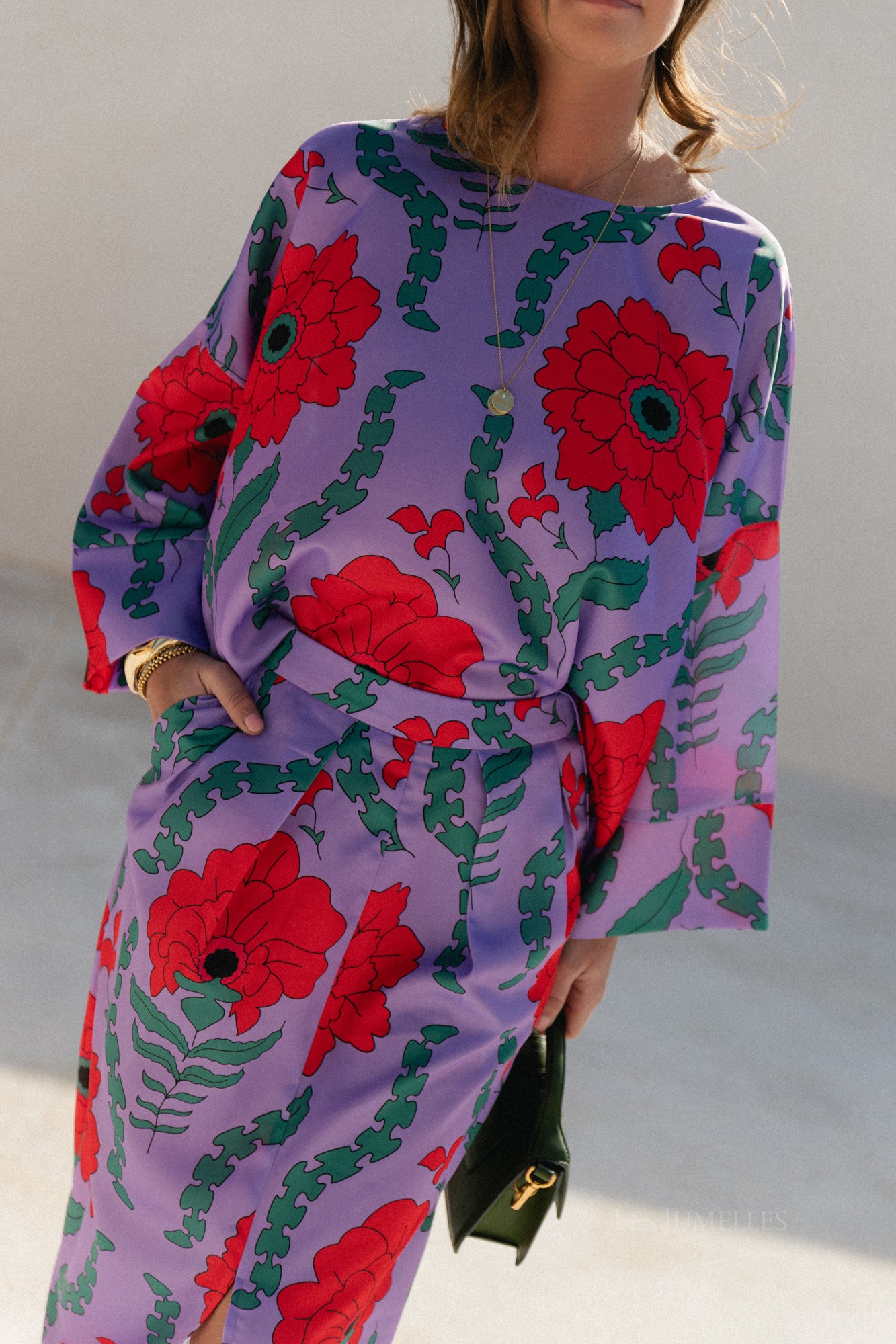 Gill printed sateen blouse - lilac/coral