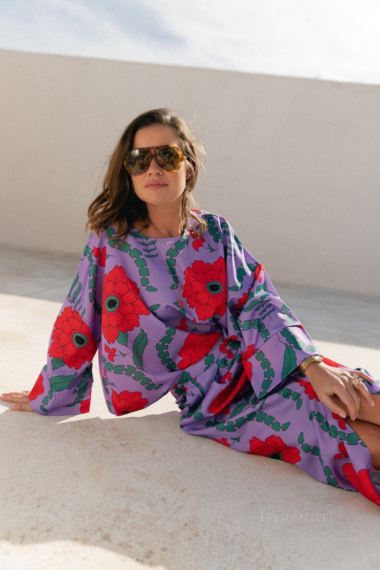 Gill printed sateen blouse - lilac/coral