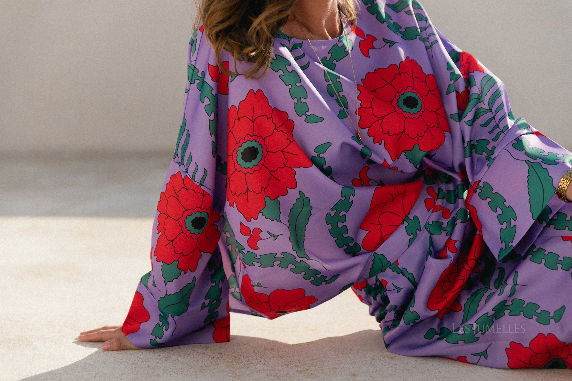 Gill printed sateen blouse - lilac/coral