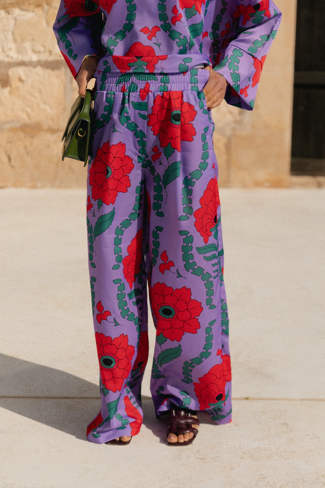 Gill printed sateen pants - lilac/coral