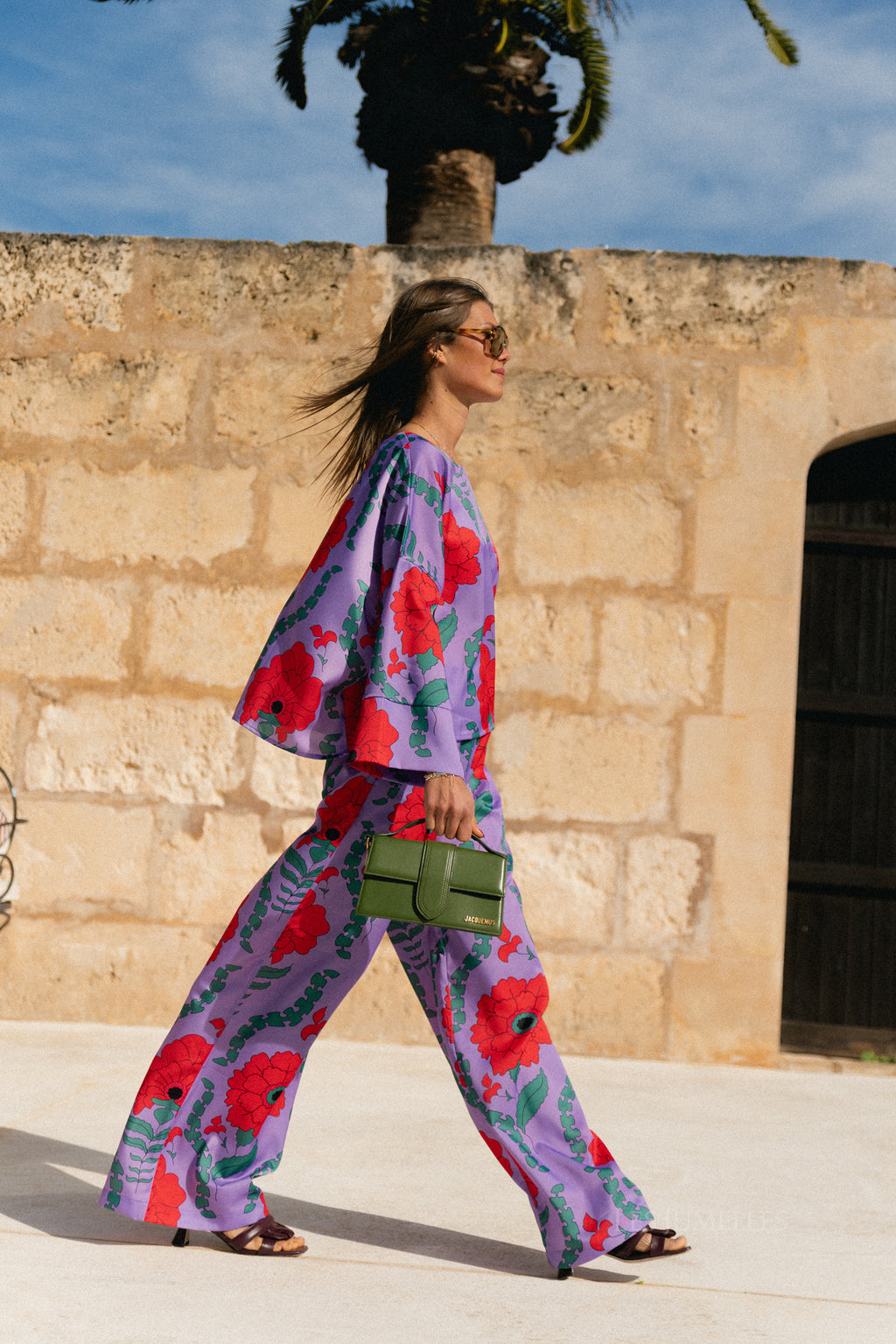 Gill printed sateen pants - lilac/coral