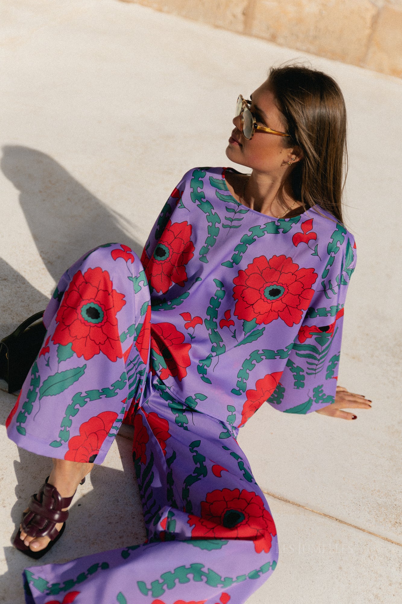 Gill printed sateen pants - lilac/coral