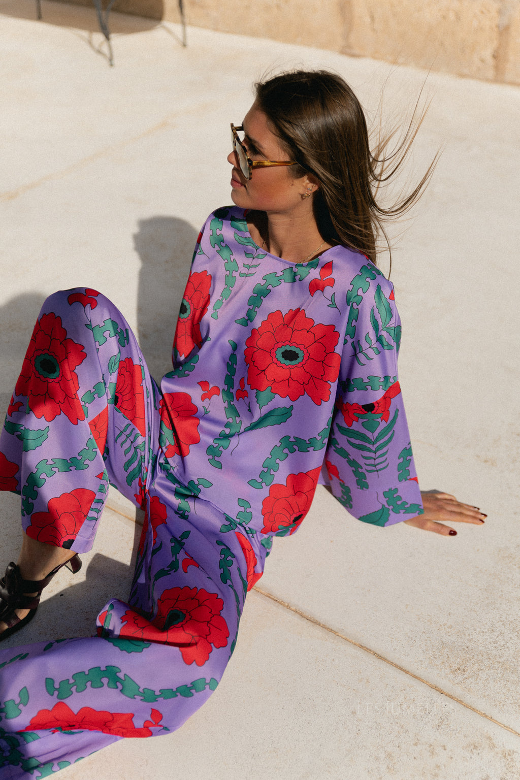 Gill printed sateen pants - lilac/coral