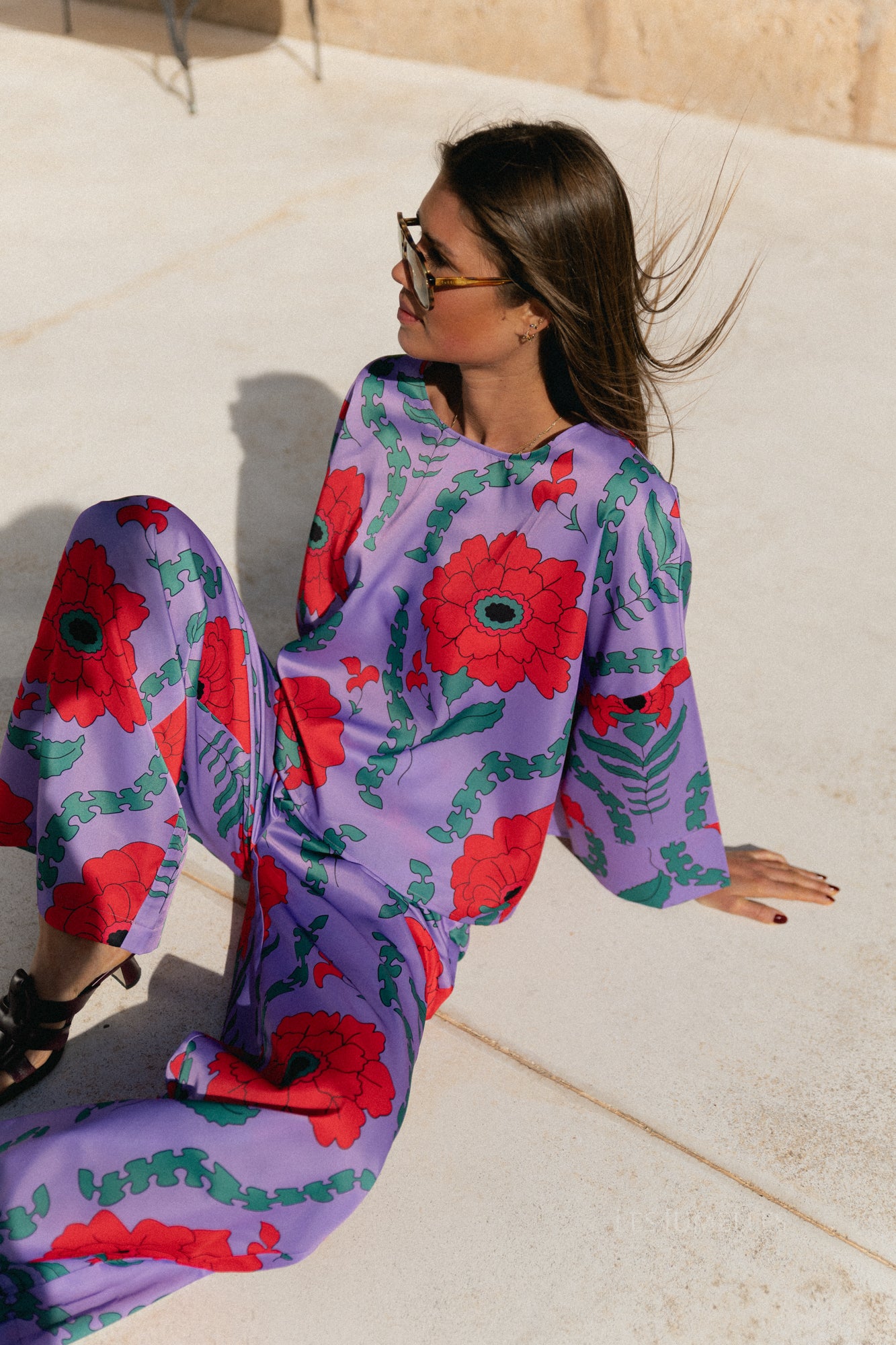 Gill printed sateen pants - lilac/coral