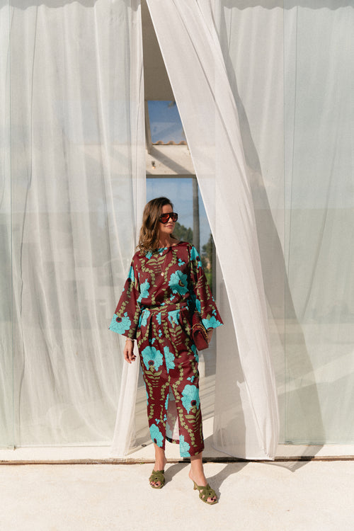 Lilly printed skirt - burgundy/turquoise