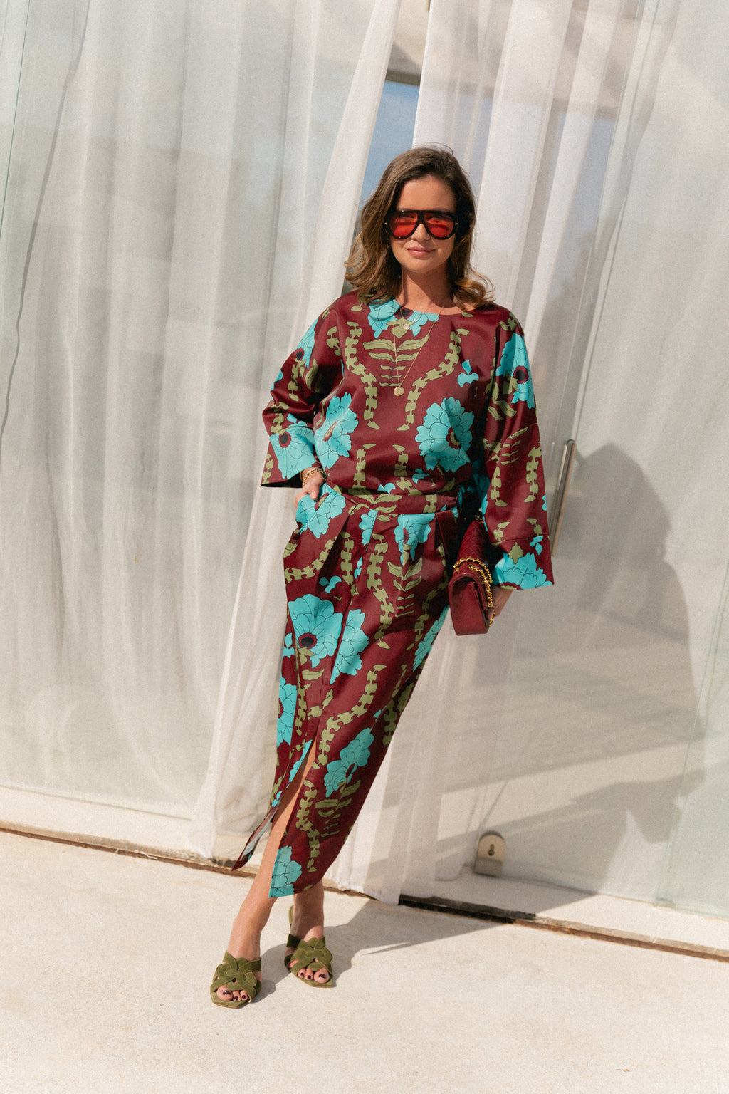 Lilly printed skirt - burgundy/turquoise