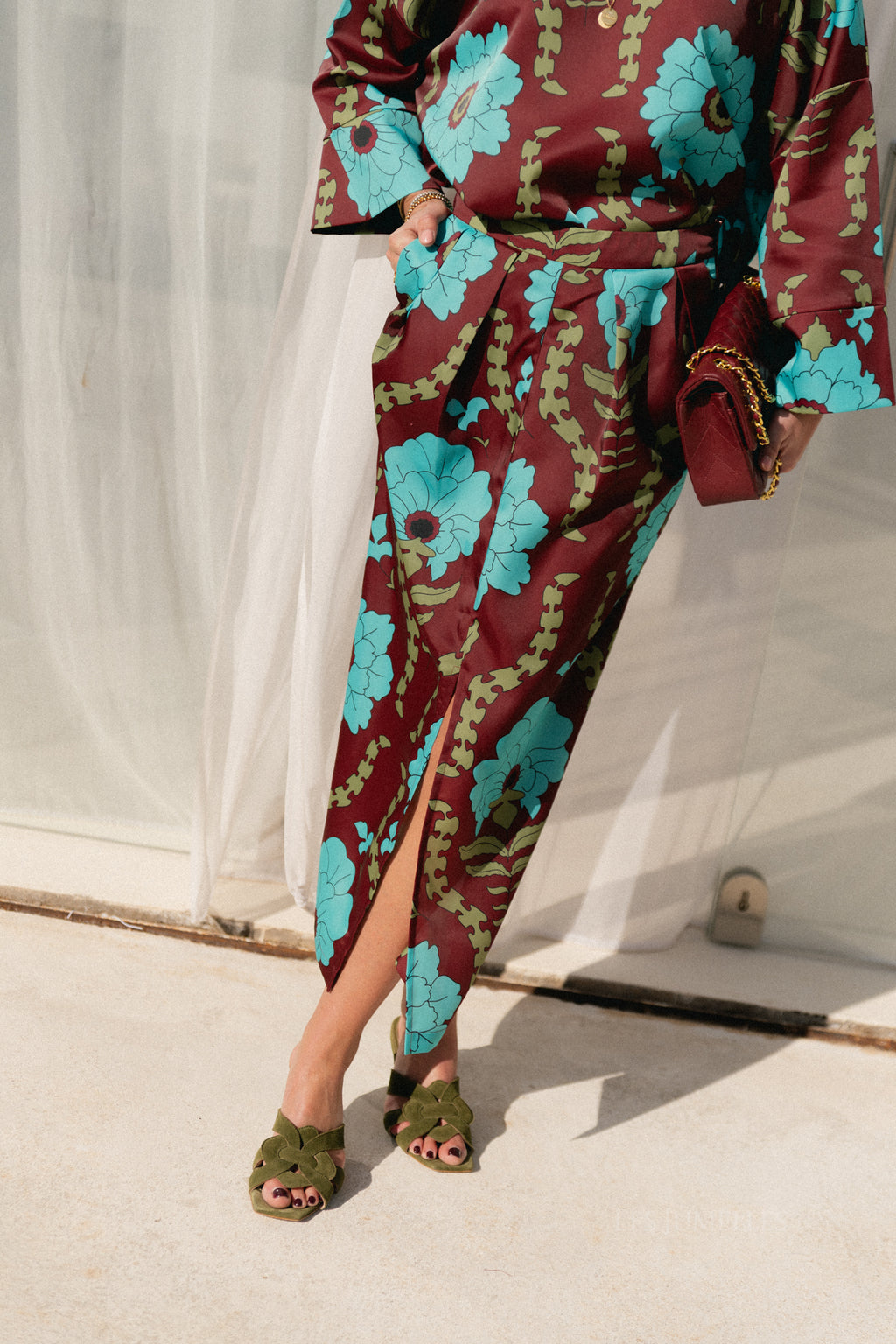 Lilly printed skirt - burgundy/turquoise