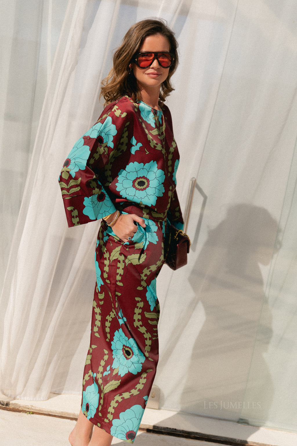 Lilly printed skirt - burgundy/turquoise