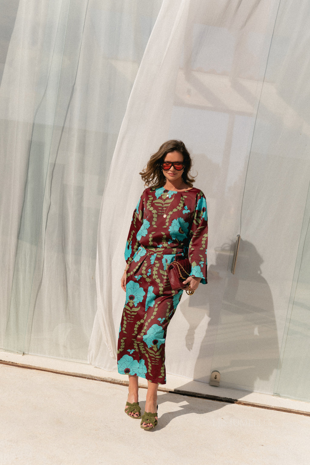 Lilly printed skirt - burgundy/turquoise