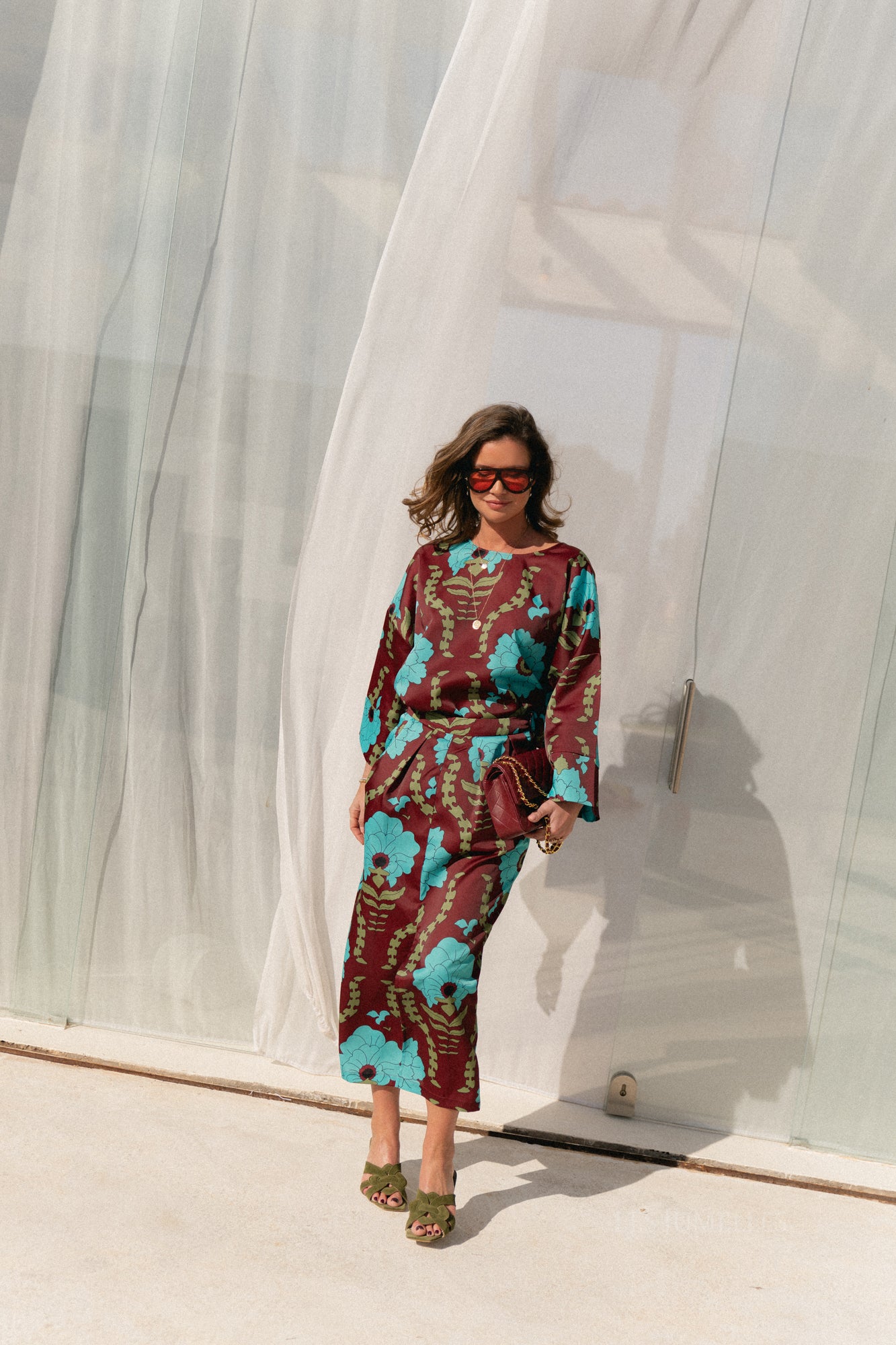 Lilly printed skirt - burgundy/turquoise