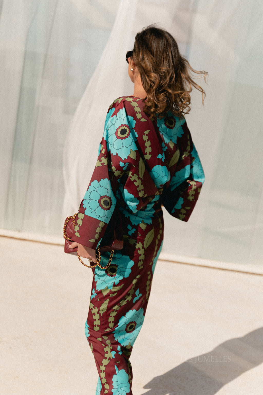 Gill printed sateen blouse - burgundy/turquoise