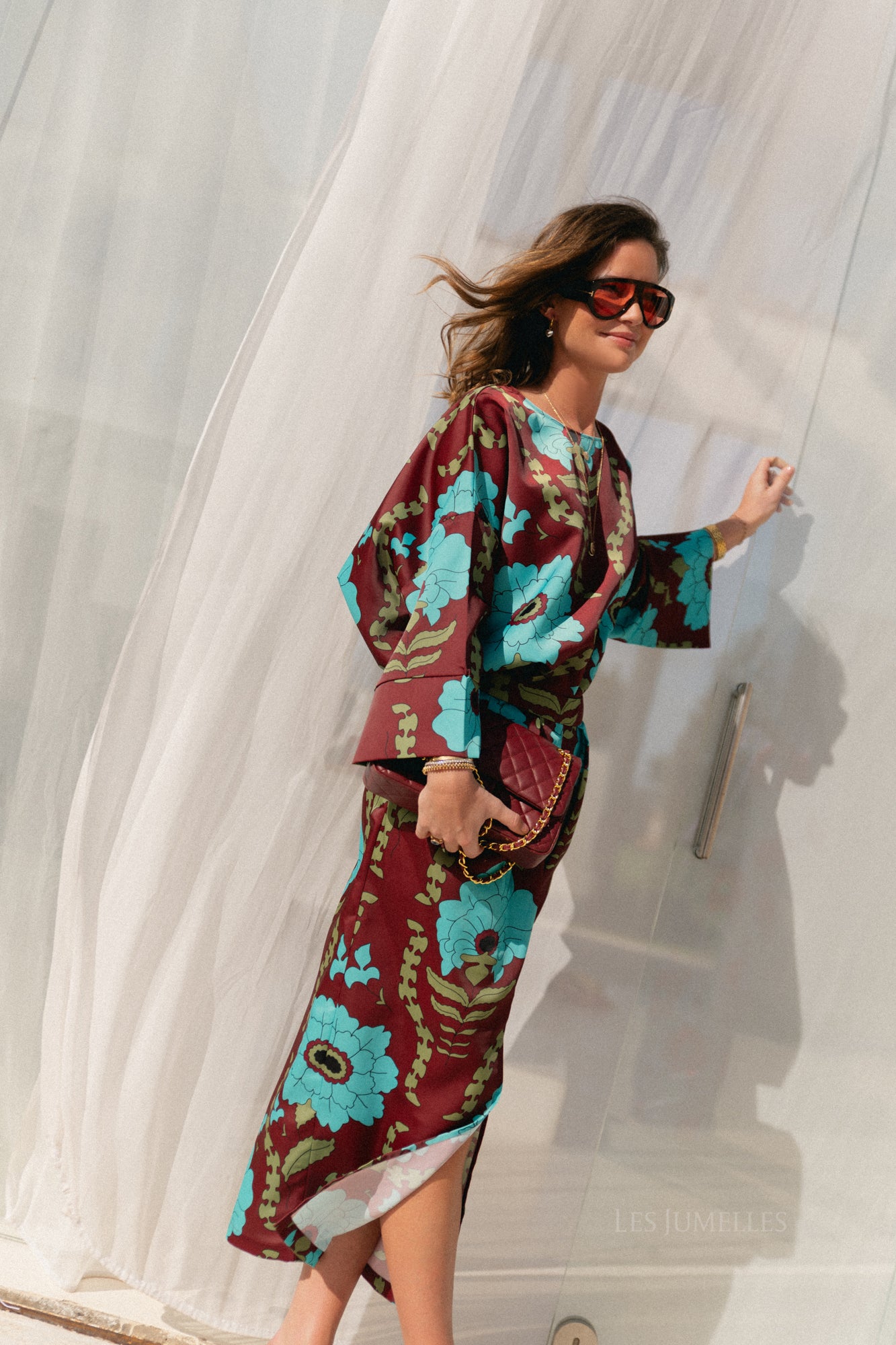 Lilly printed skirt - burgundy/turquoise