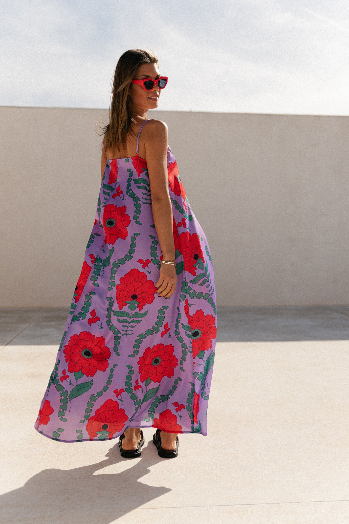 Liza printed maxi slip dress - lilac/coral