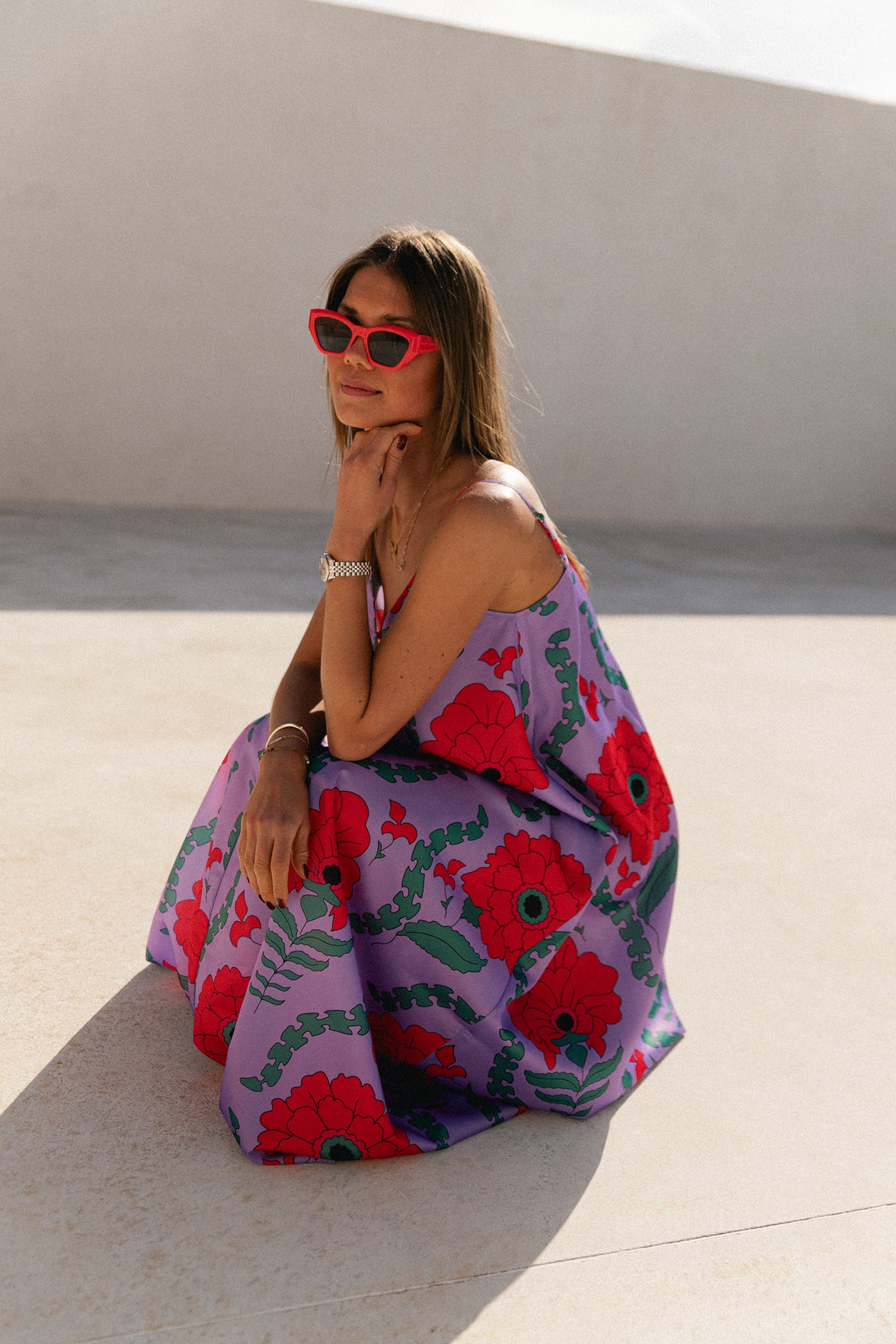 Liza printed maxi slip dress - lilac/coral