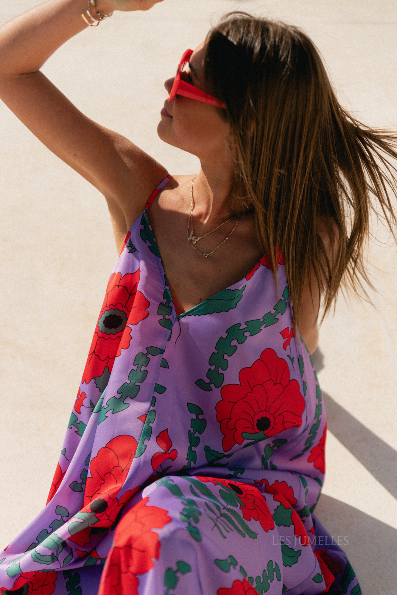 Liza printed maxi slip dress - lilac/coral