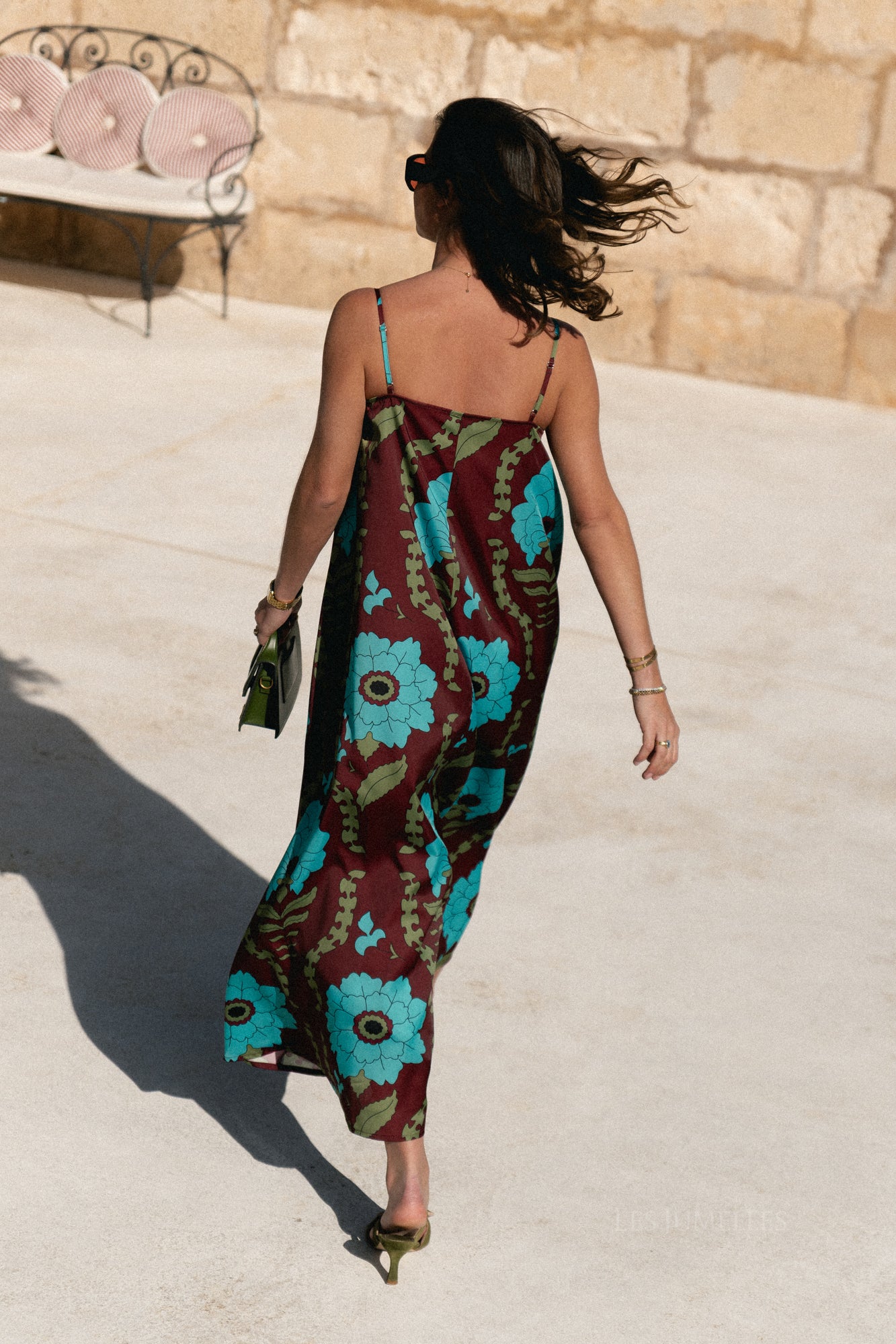 Liza printed maxi slip dress - burgundy/turquoise