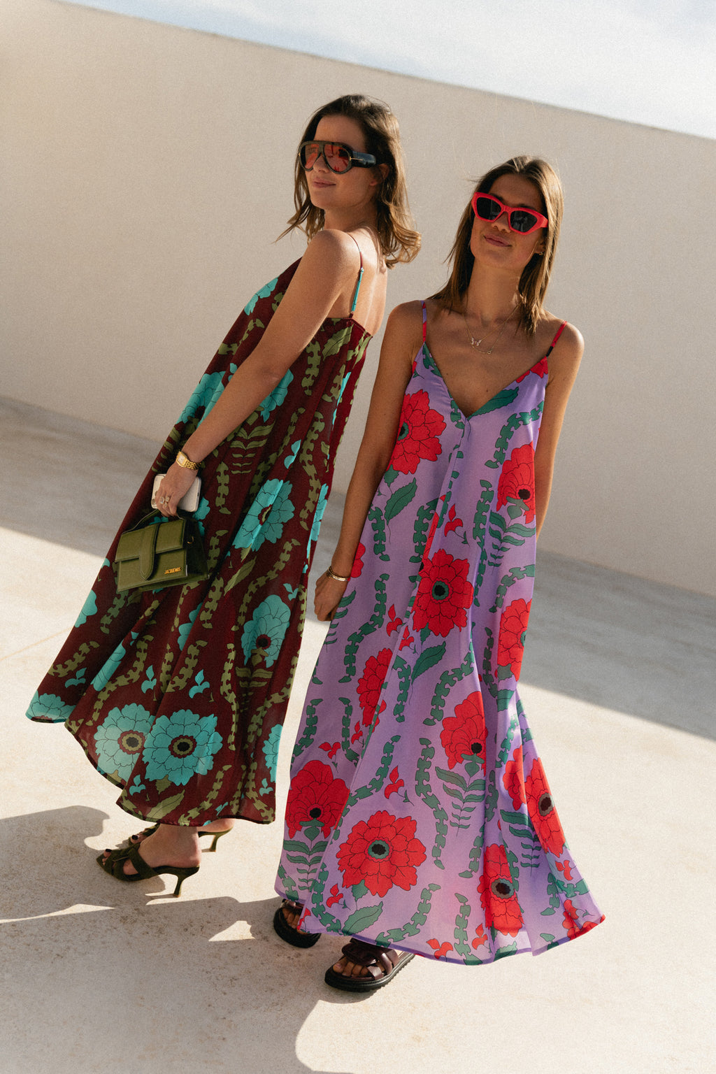 Liza printed maxi slip dress - lilac/coral