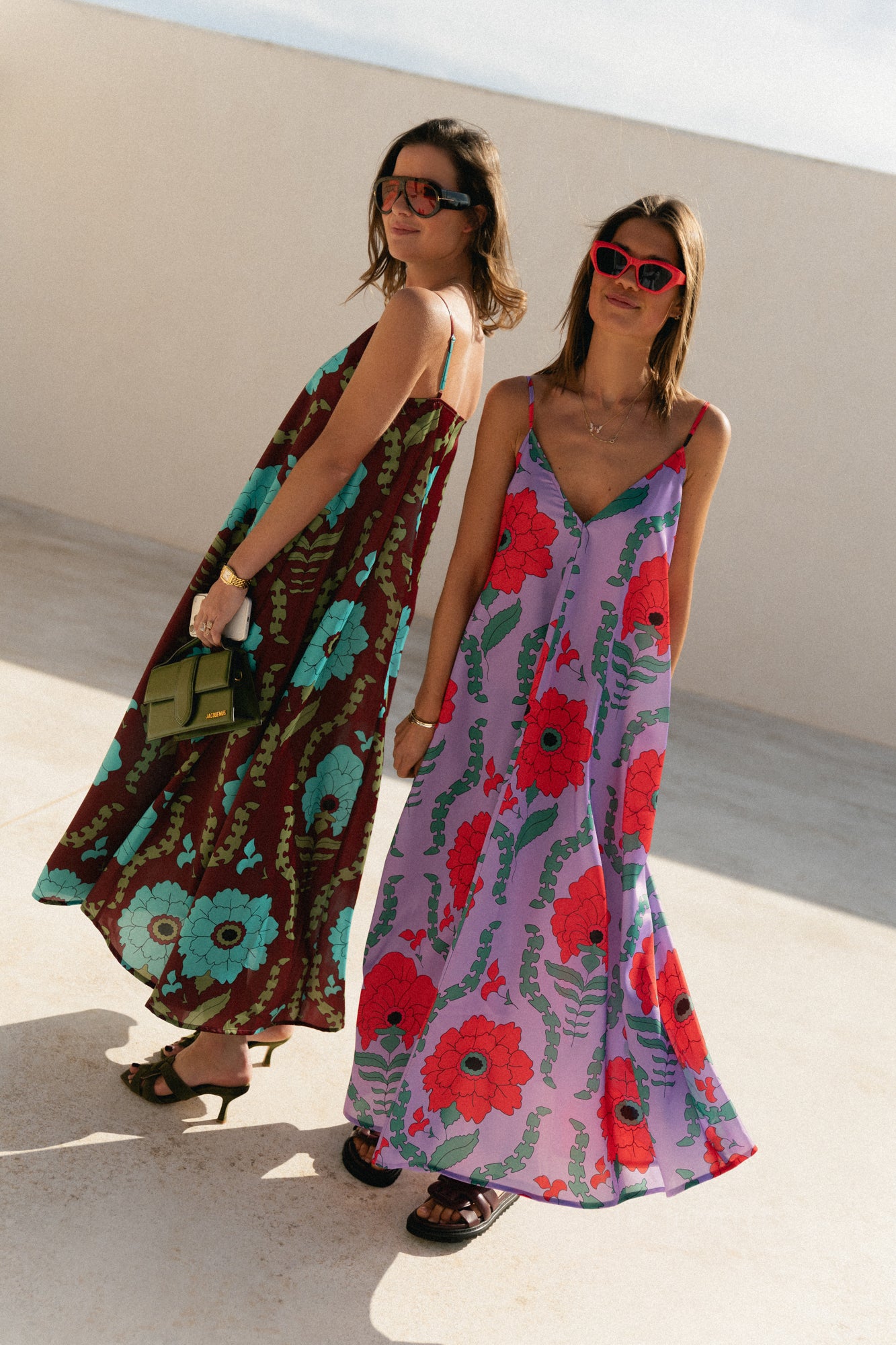 Liza printed maxi slip dress - lilac/coral