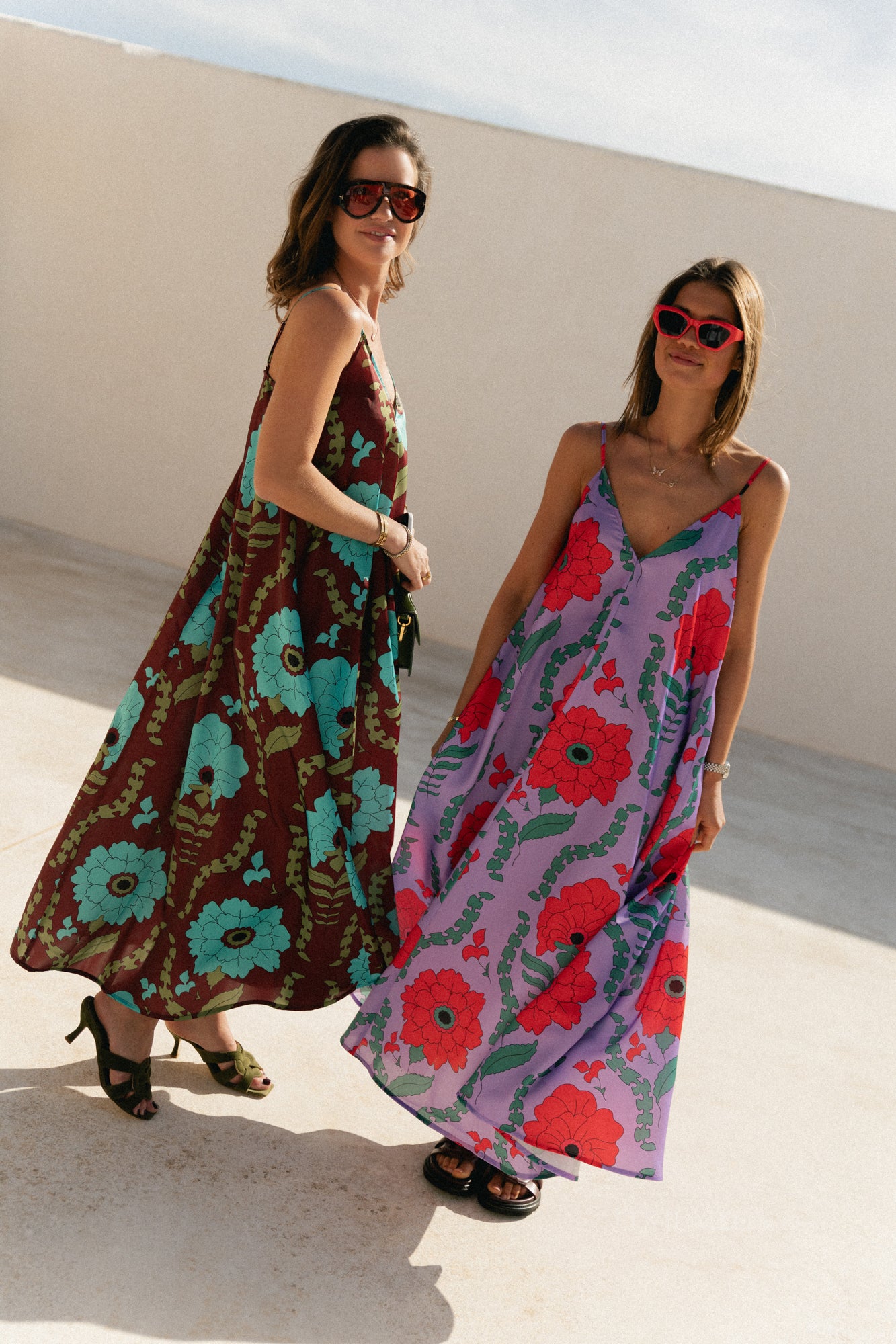 Liza printed maxi slip dress - lilac/coral