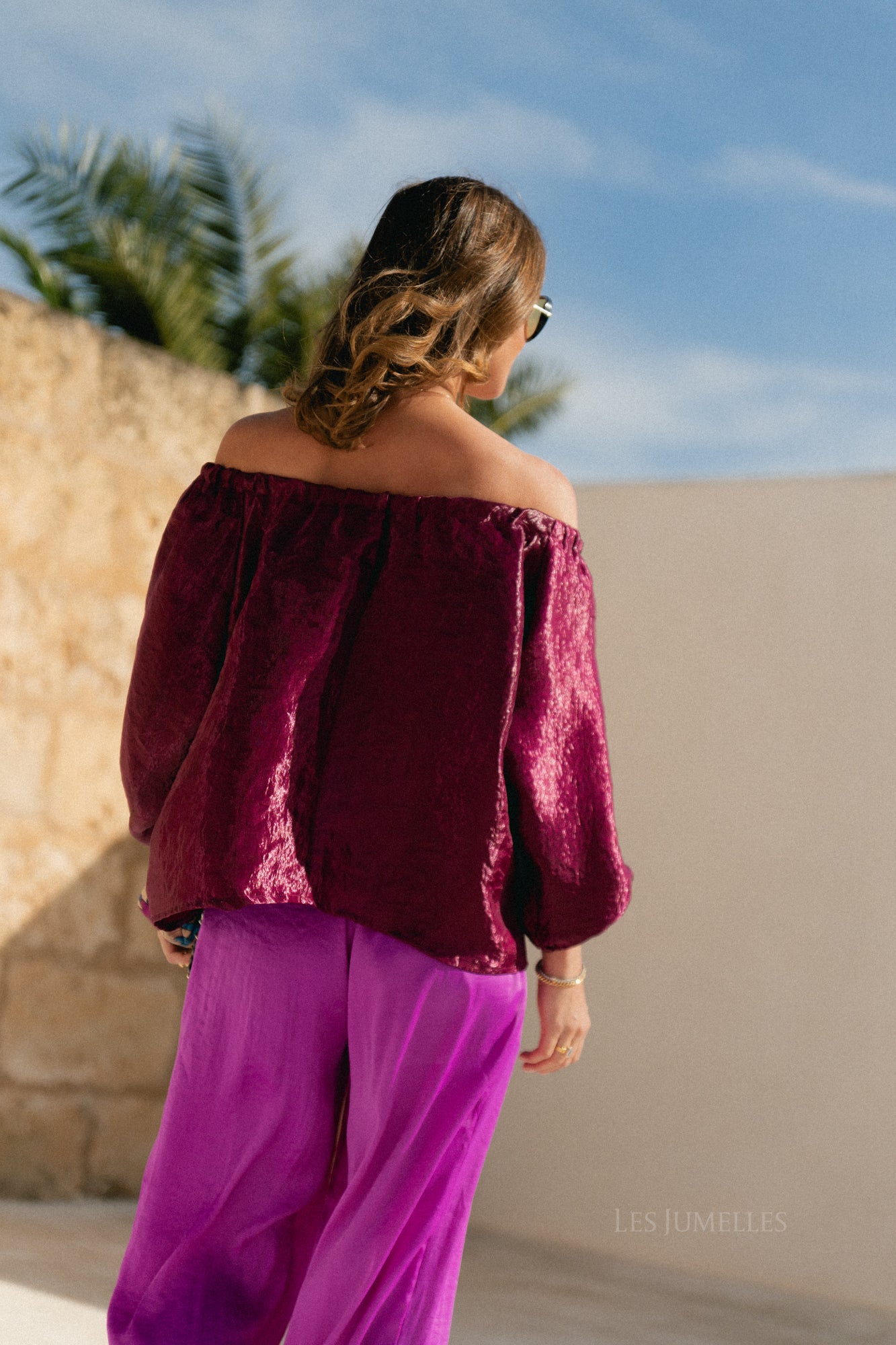 Jamie Taffeta-Bluse Aubergine