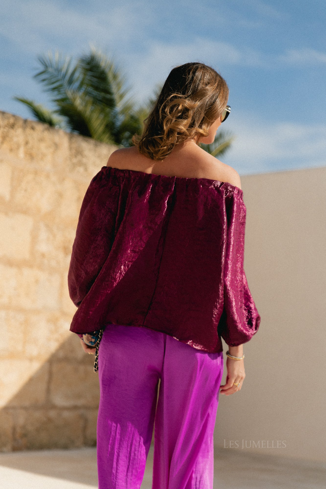 Jamie Taffeta-Bluse Aubergine
