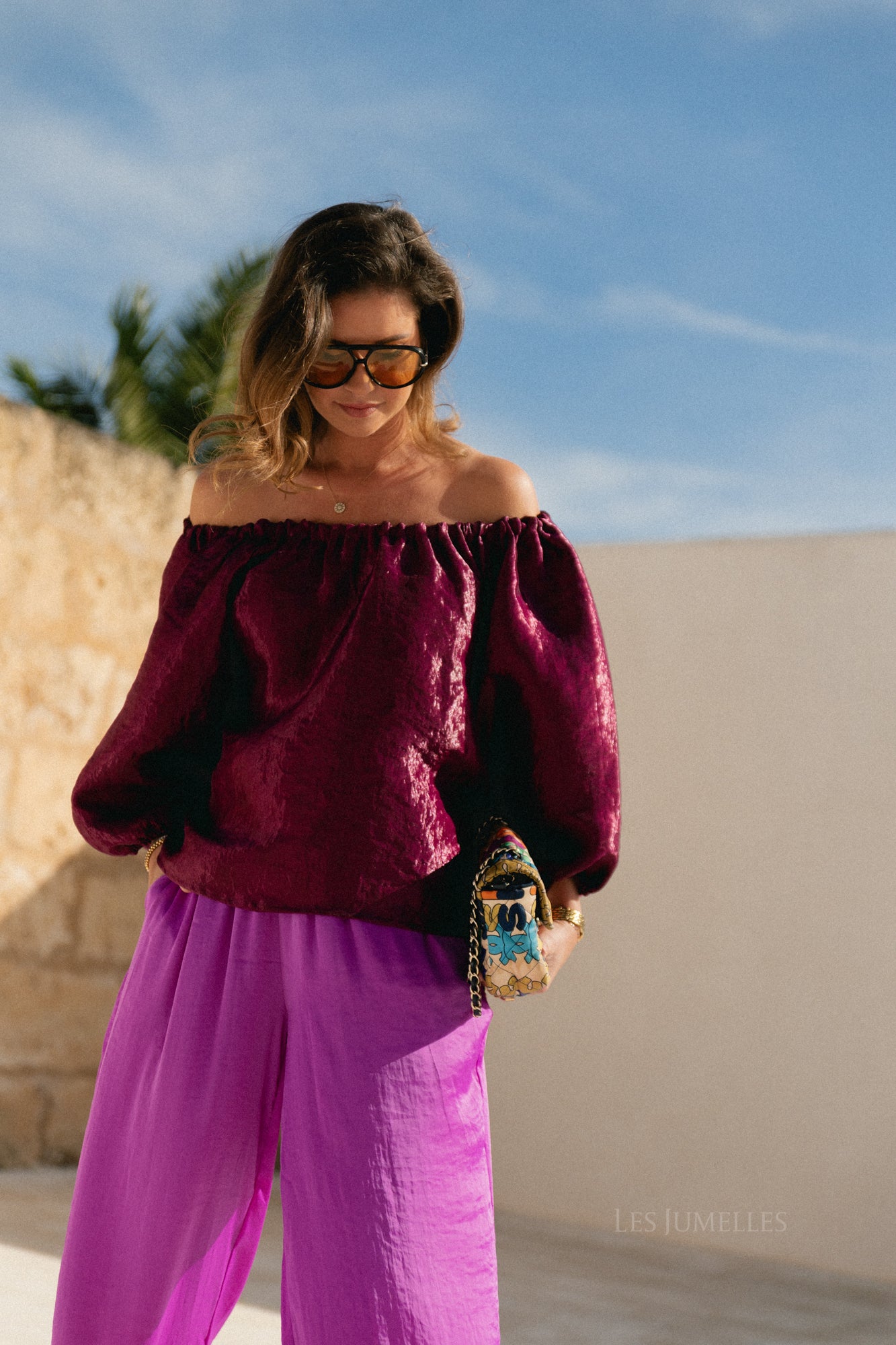 Jamie Taffeta-Bluse Aubergine