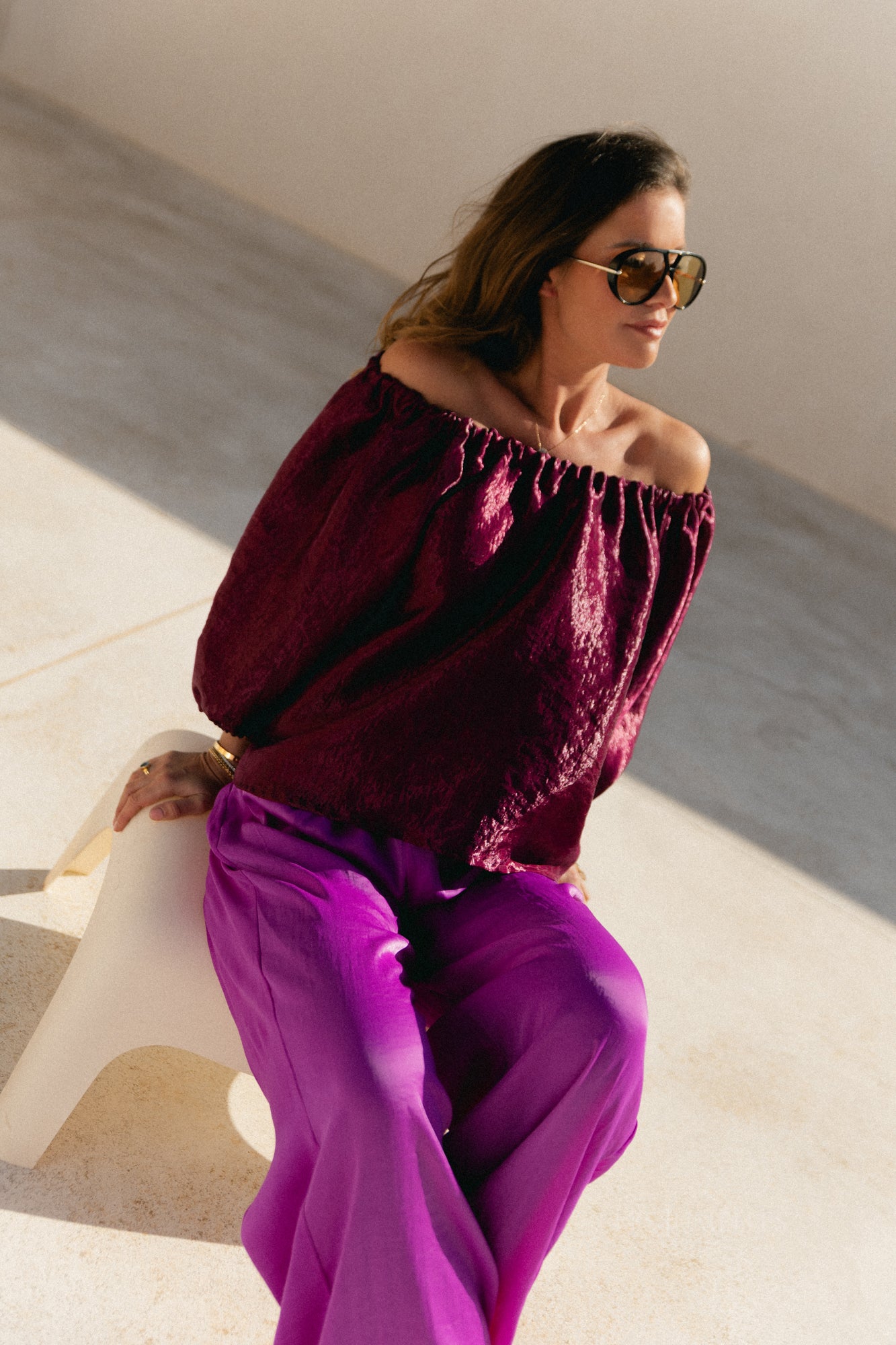 Jamie Taffeta-Bluse Aubergine