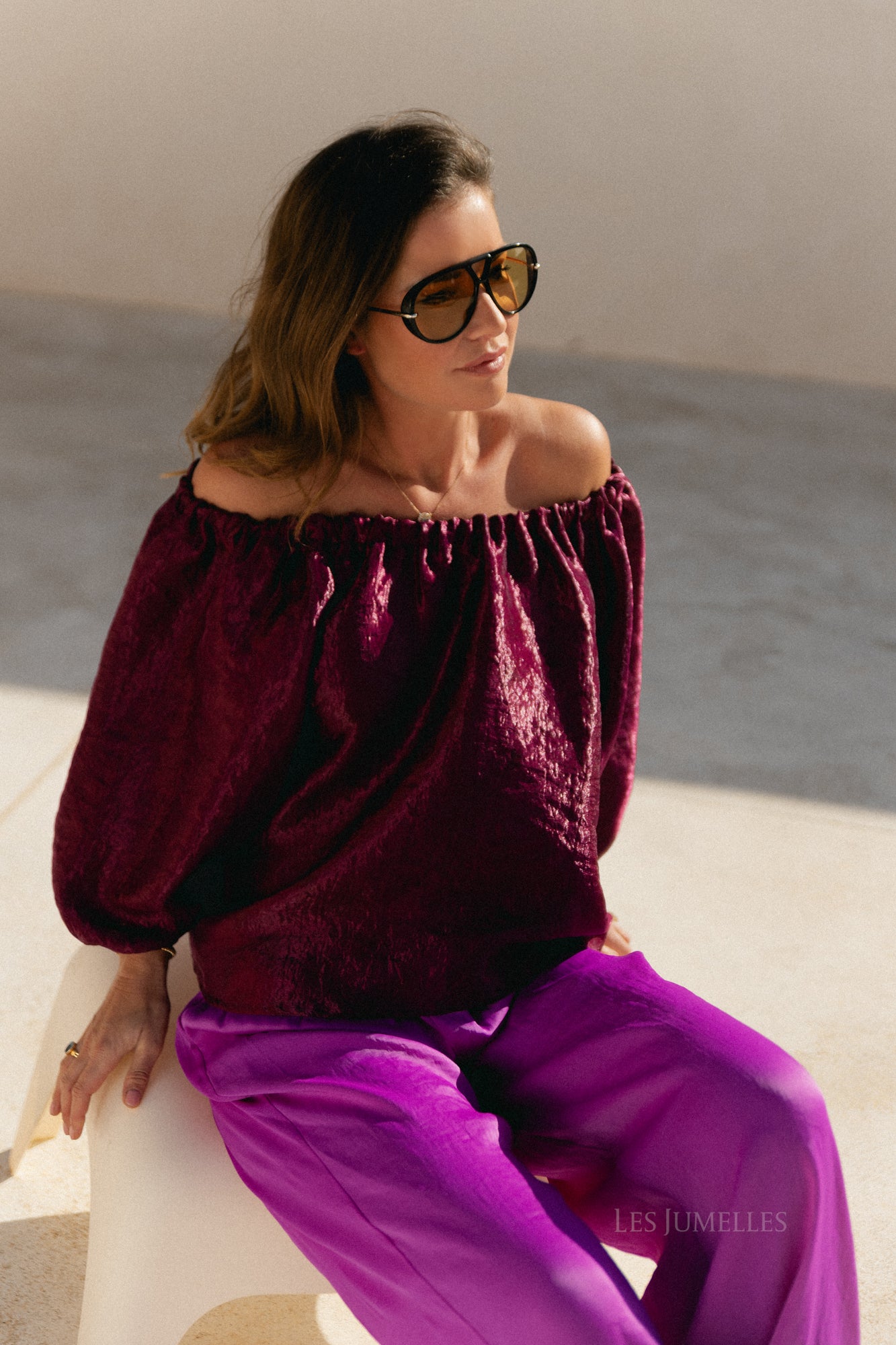 Jamie Taffeta-Bluse Aubergine