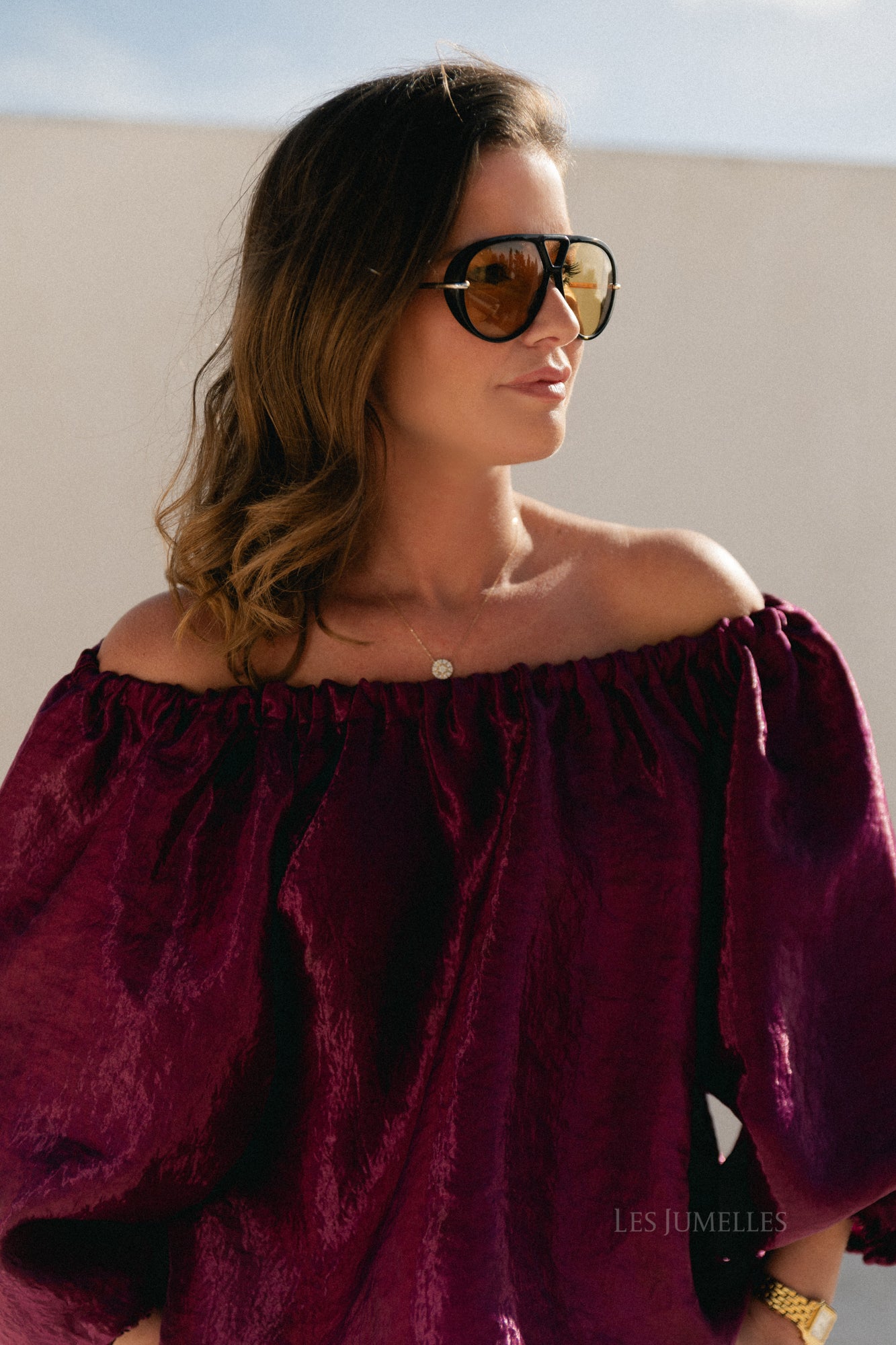 Jamie Taffeta-Bluse Aubergine