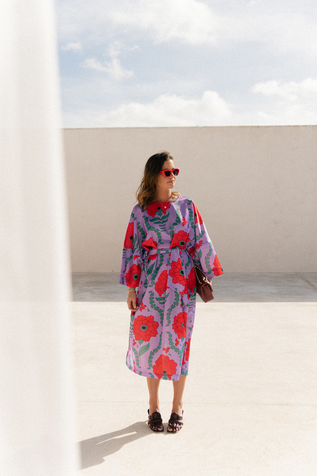 Valerie long printed dress - lilac/coral