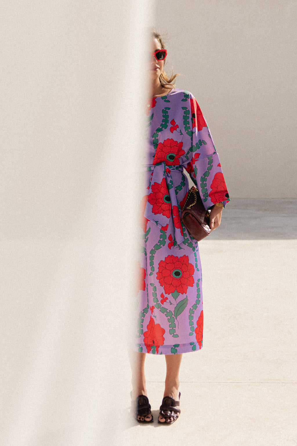 Valerie long printed dress - lilac/coral