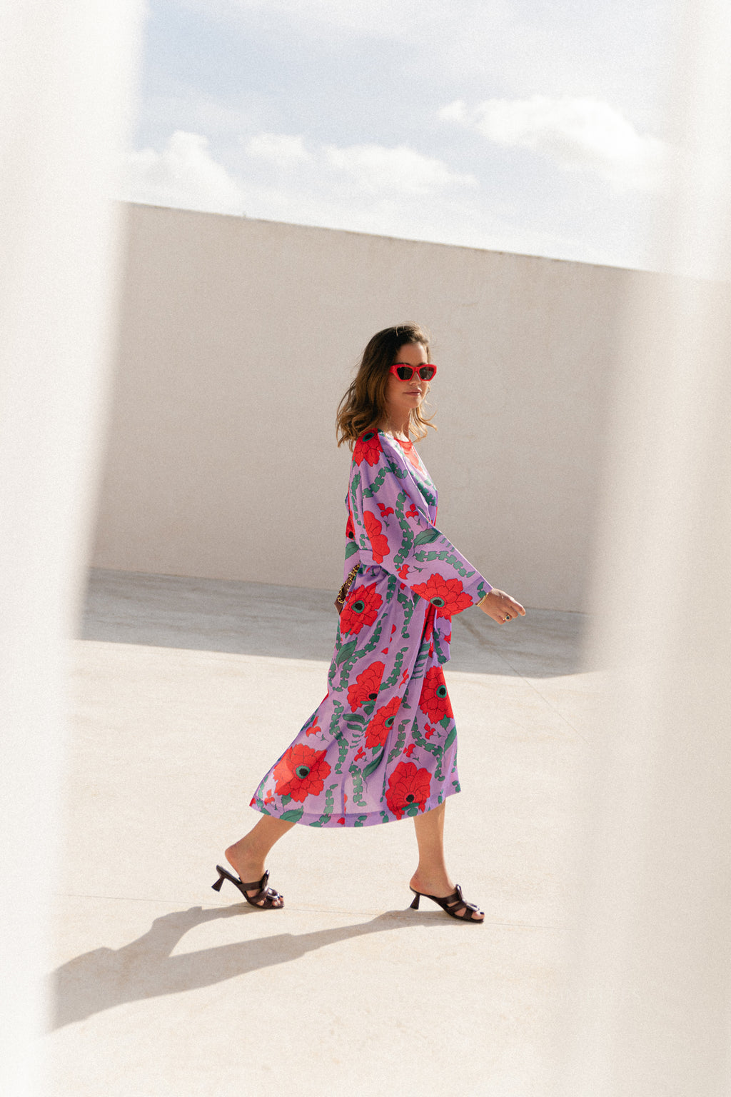 Valerie long printed dress - lilac/coral